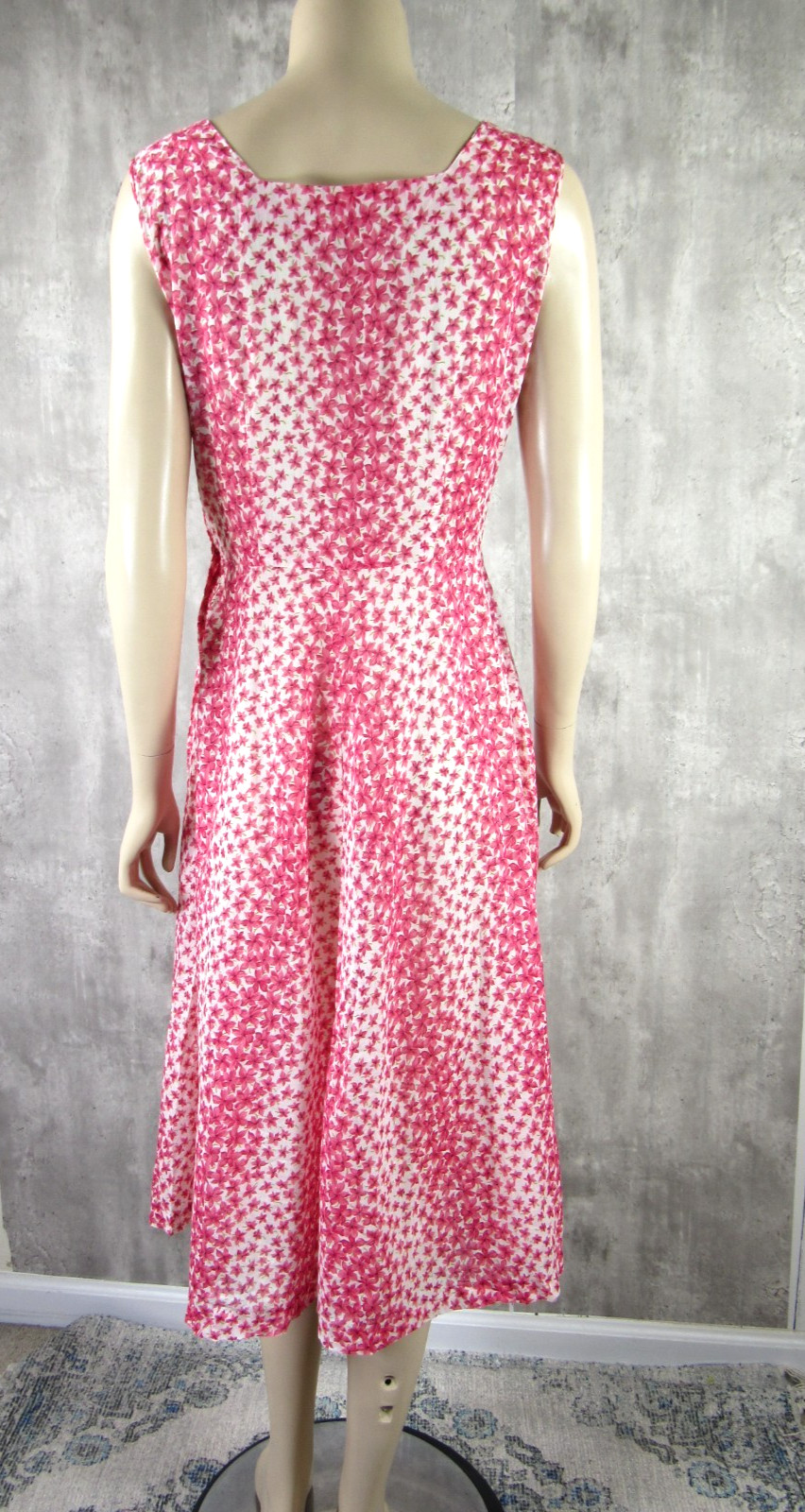 Vintage 40s 50s Dixie Lou Frock Sheer Cotton Floral Day Midi Dress MINT S/M