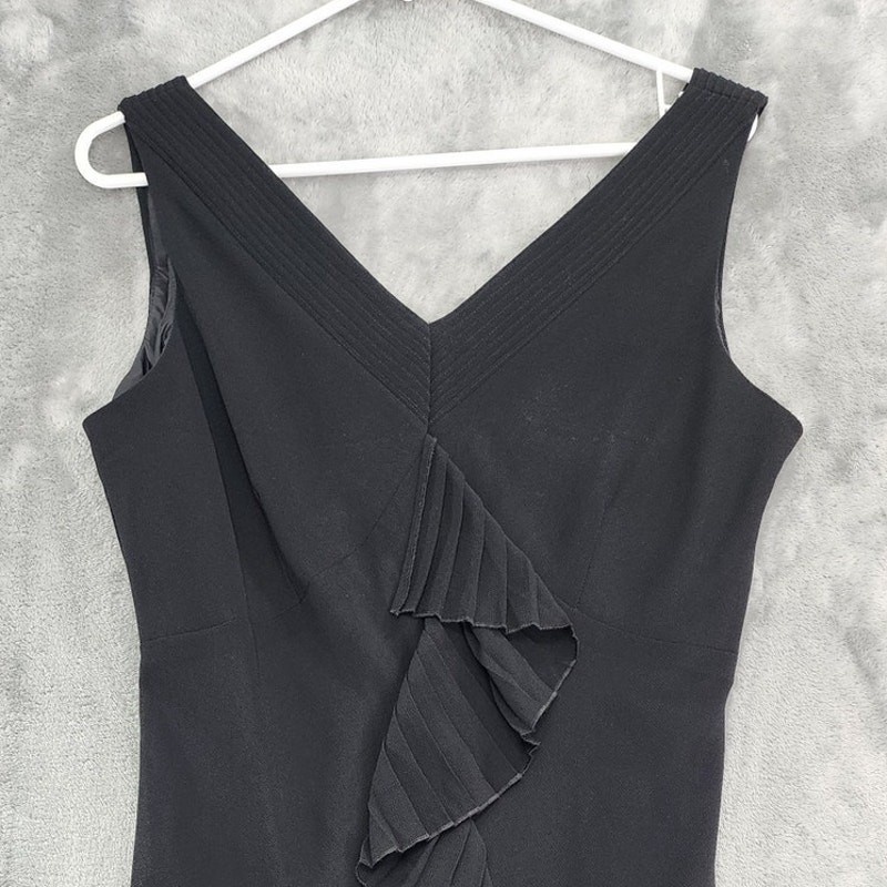 Vintage Citi Clothing Dress Womens S Black Sleeveless V-Neck Pleated Ruffled