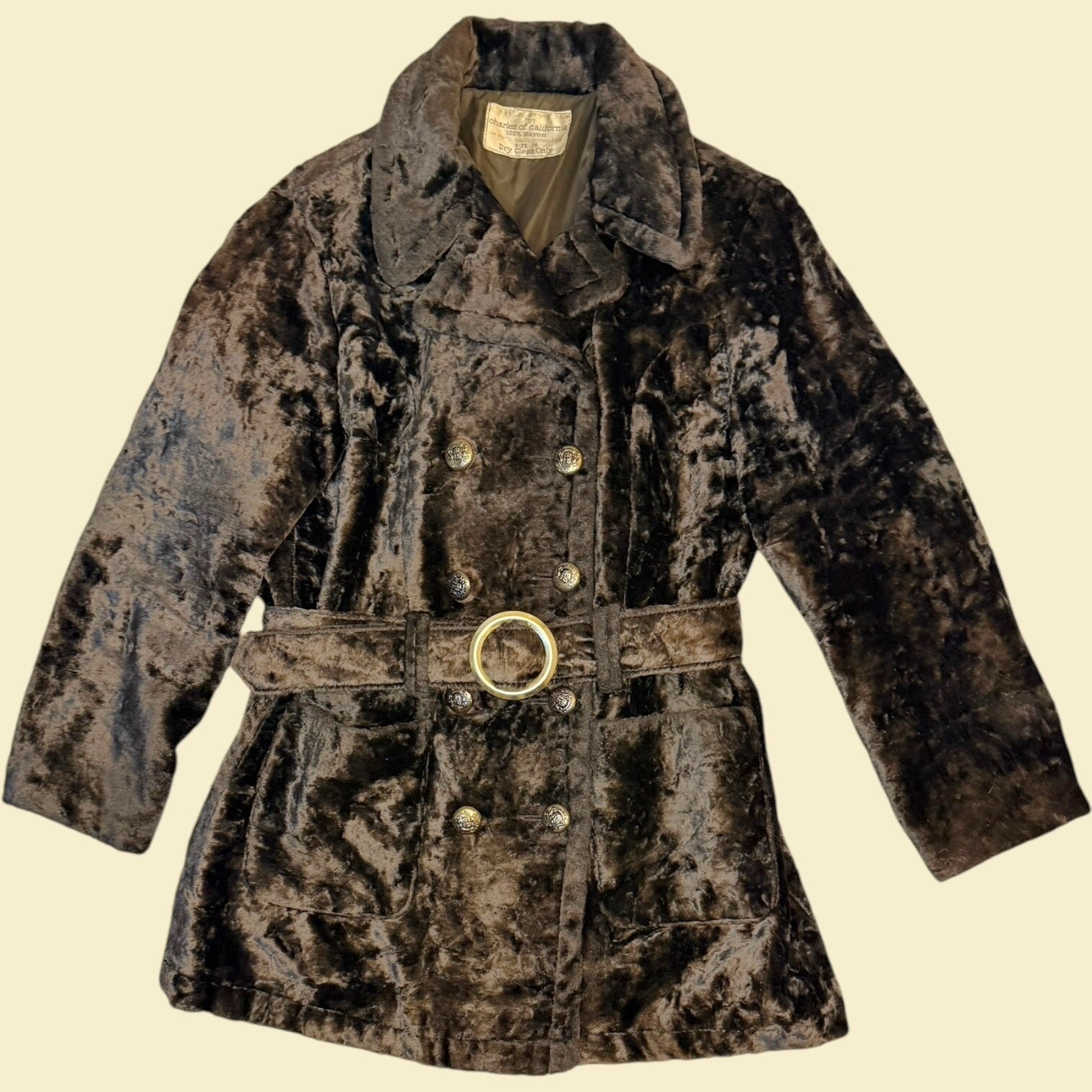 Vintage Crushed Velvet Coat Midi Charles Of California Vintage Size 14 Est S/M