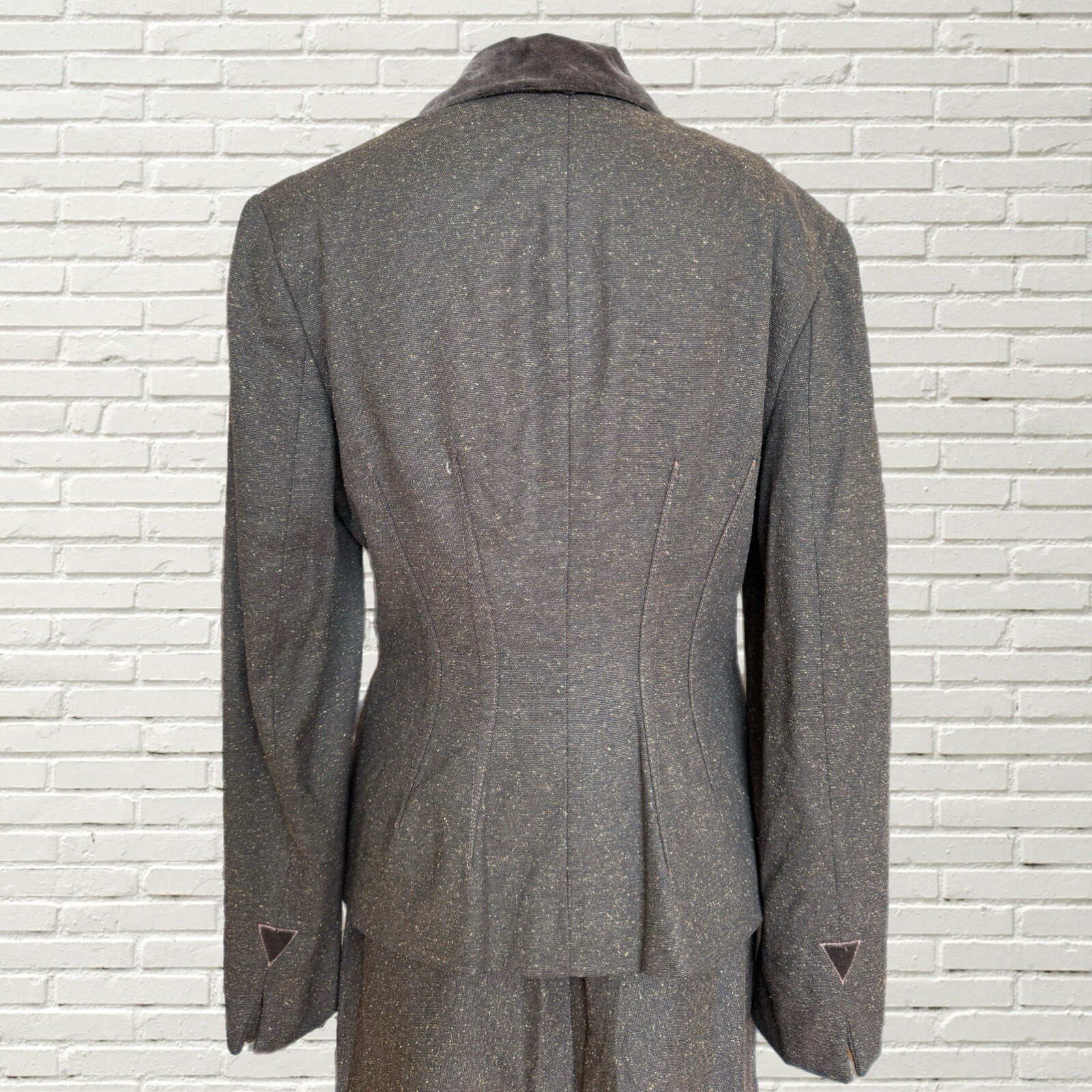 Vintage 90s Does 40s Two Piece Set Brown Wool Tailored Blazer And Skirt