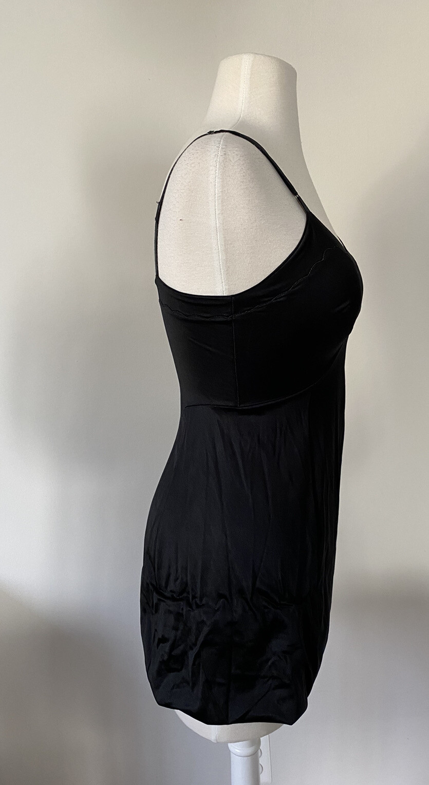 Vtg 1940s Sears Black Slip Short 32 Nylon Adjustable Straps Stretch See Hem XS