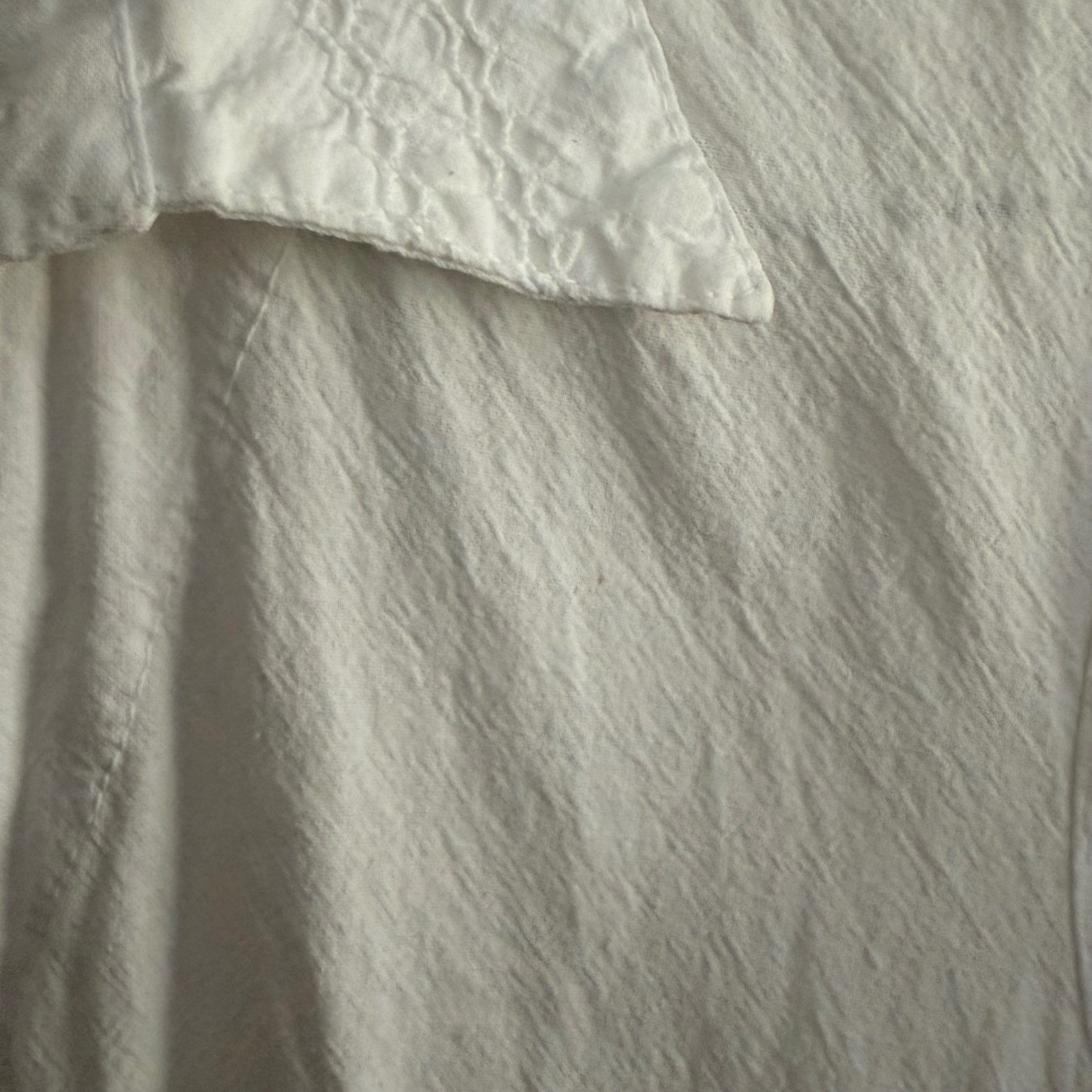 White Cotton Embroidered Boho Button Up Collared Shirt Prairie Western Size XL