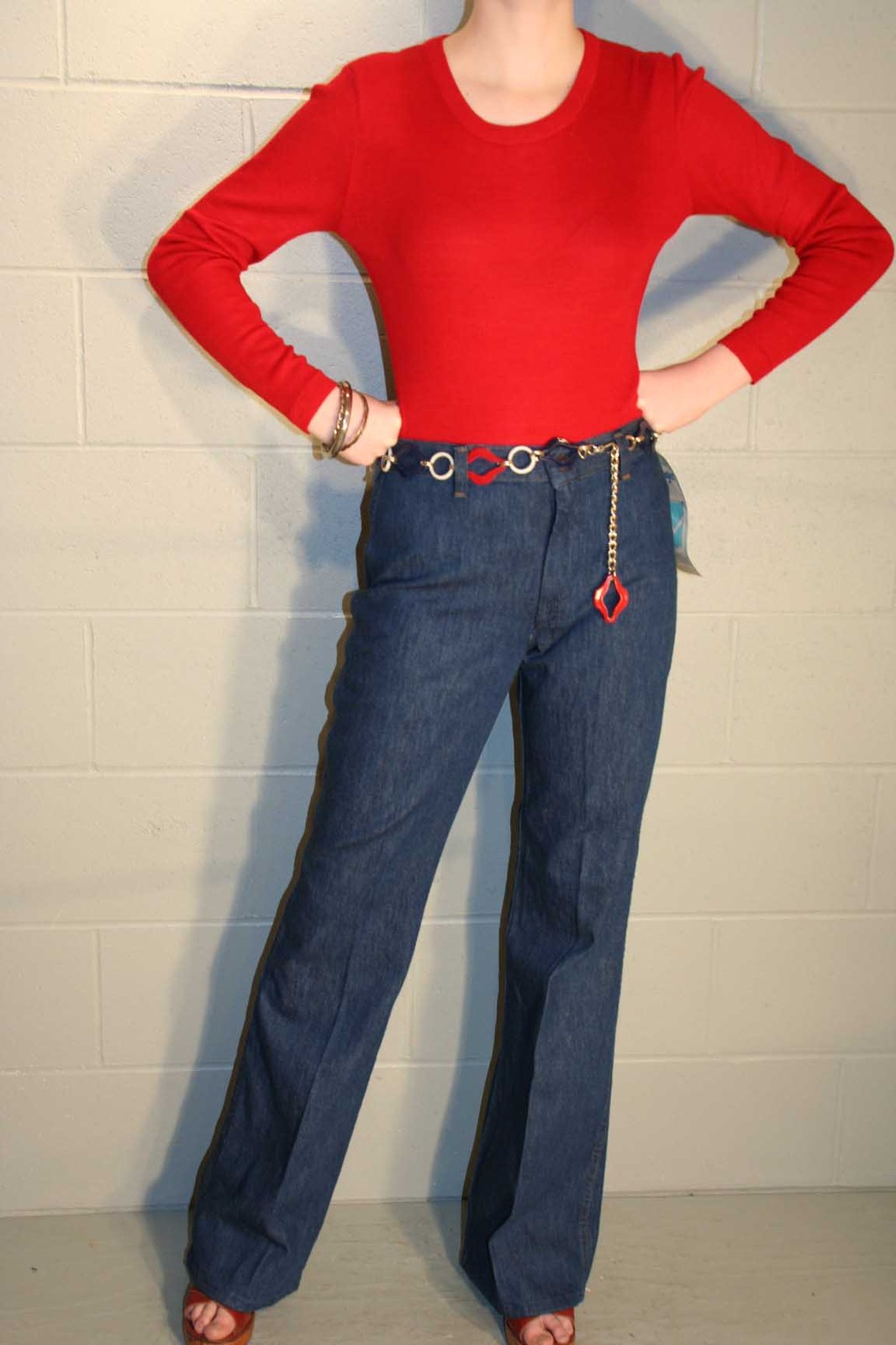 NOS VTG 70s Womens WRANGLER JEANS Bell Bottoms HIGH WAIST 29×34 DENIM BLUE Pants