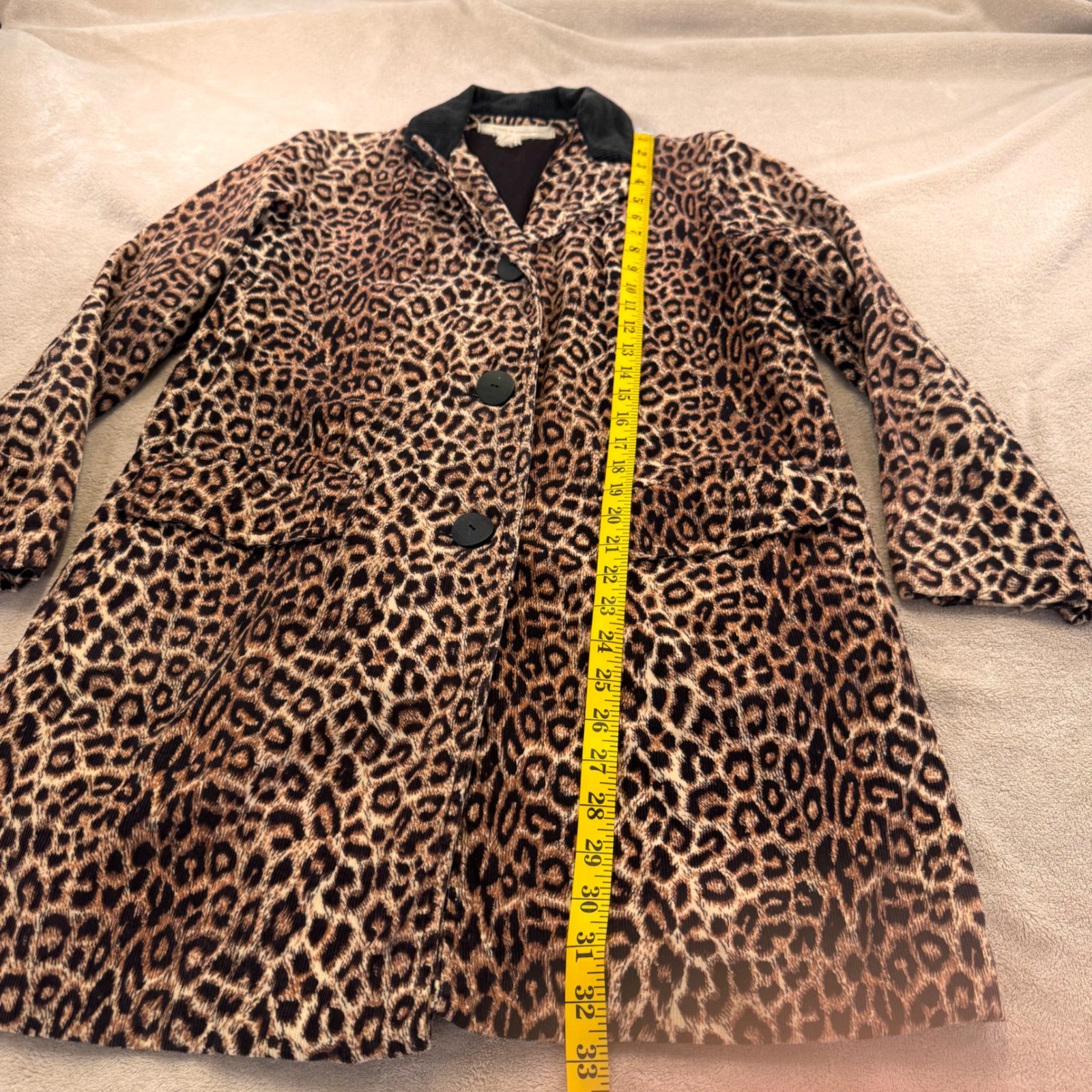 Vintage Leopard Corduroy Swing Coat Mob Wife Rockabilly Pinup Retro Jacket SZ M