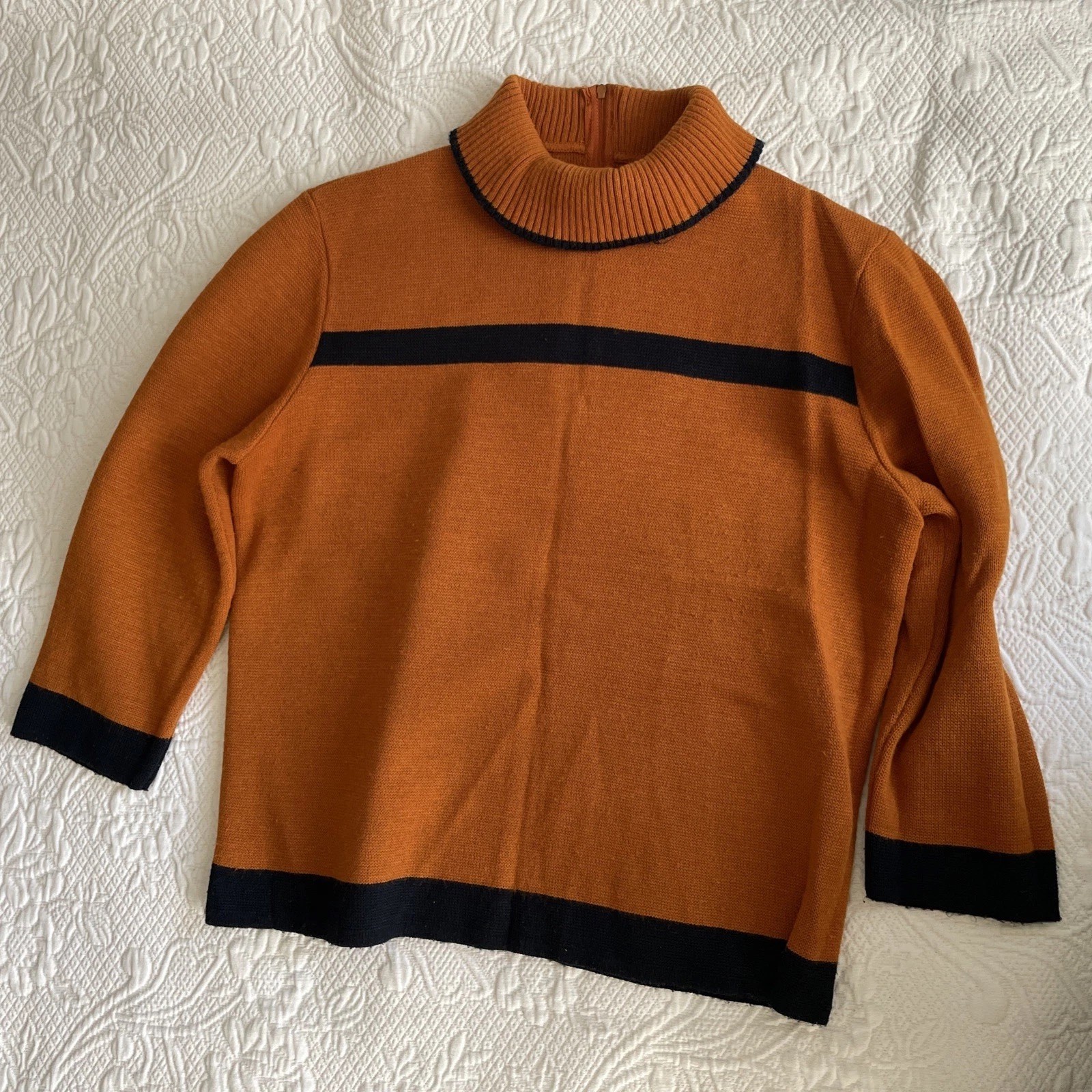 Vintage 1940s-50s Knit Cheerleader Set Burnt Orange & Black Sweater & Skirt