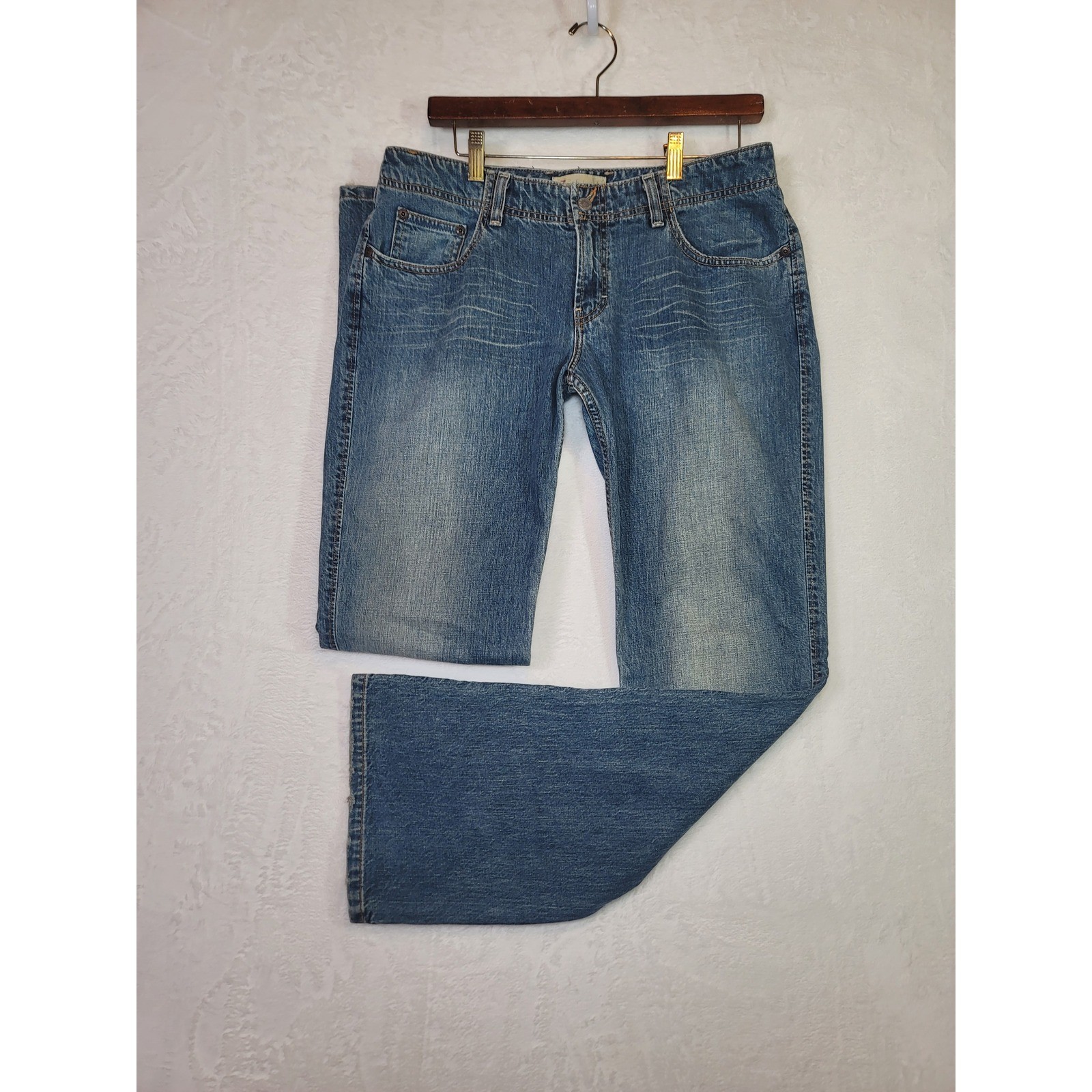 Vintage Y2K Buckle BKE Flare Jeans Festival Low Rise Blue Denim 34×34 Western