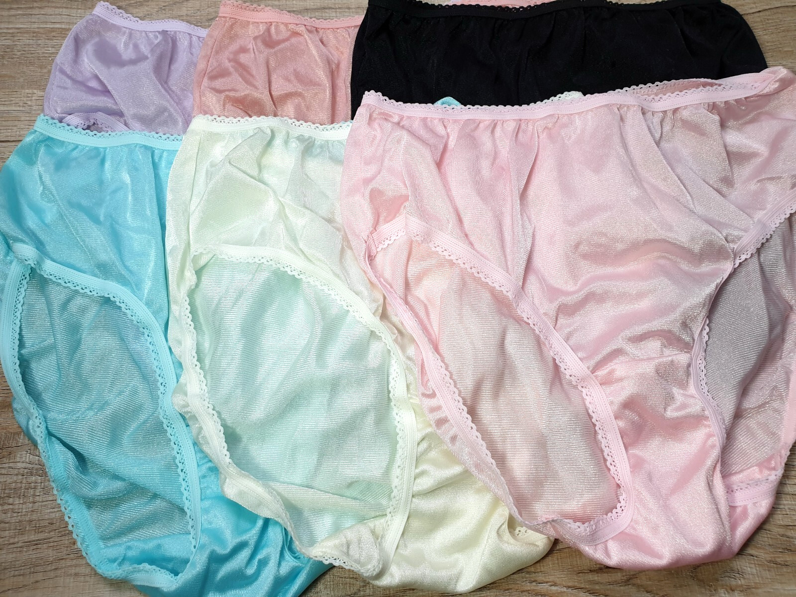 6 Pair Vintage Silky Panties 100% Nylon Sissy Sheer Briefs Size 6-7 Hip 35-39″