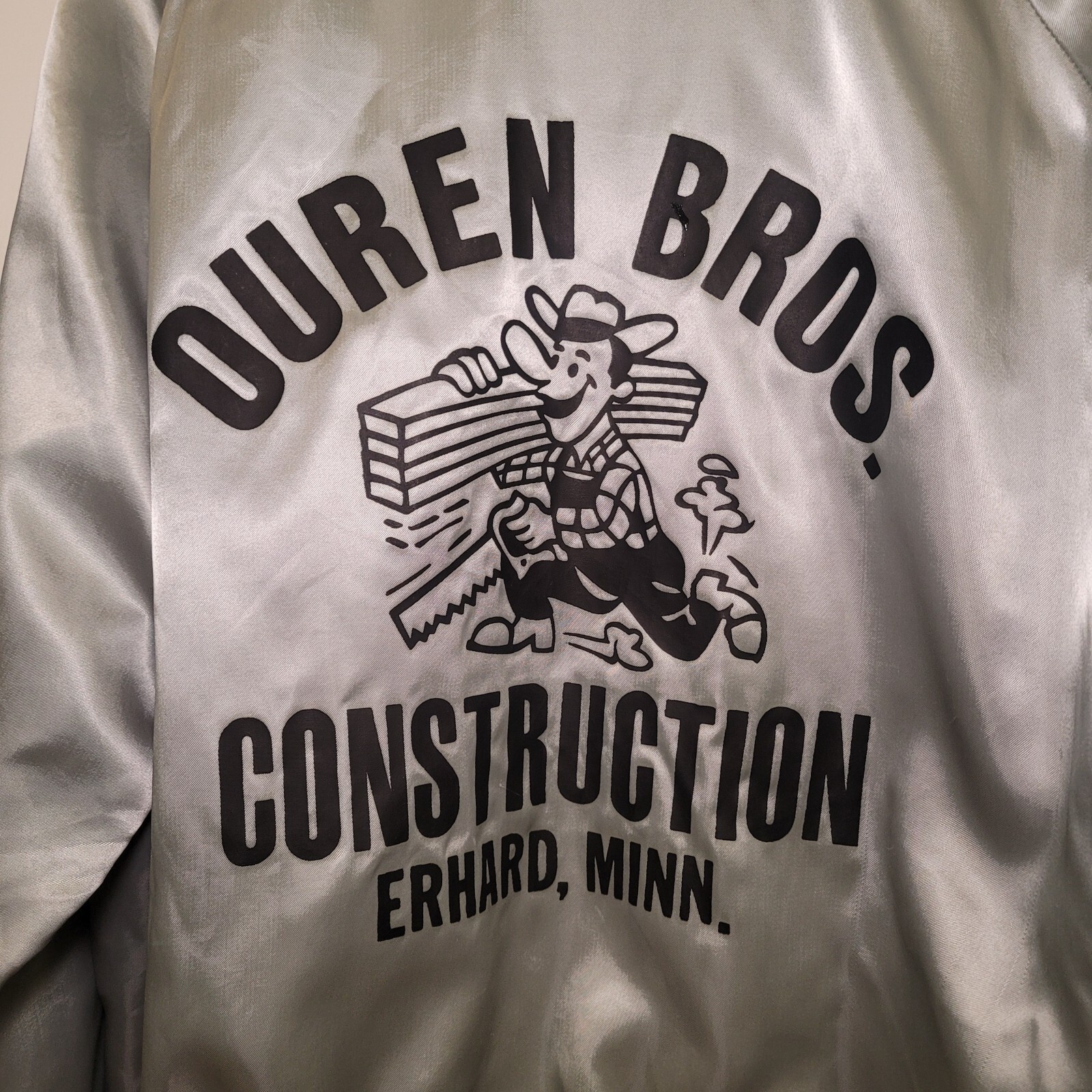 80s 90s Vintage Satin Silver Collared Bomber Jacket Rose Construction, Large