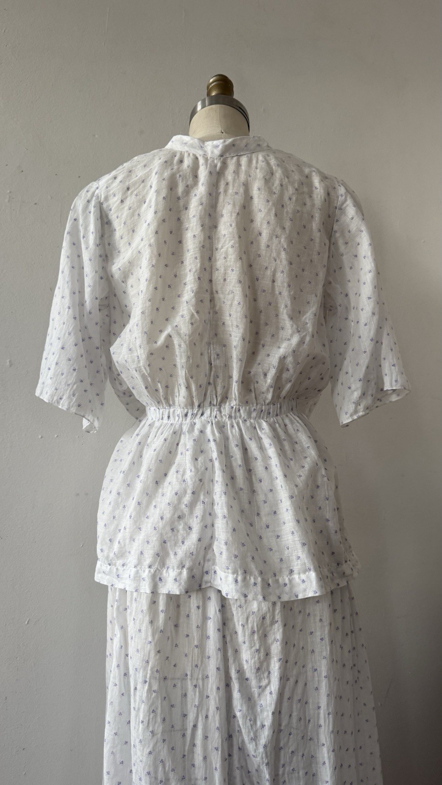 Antique Edwardian Sheer Lavender Sprig Print Cotton 2 Pc. Dress/Skirt Set 1920s