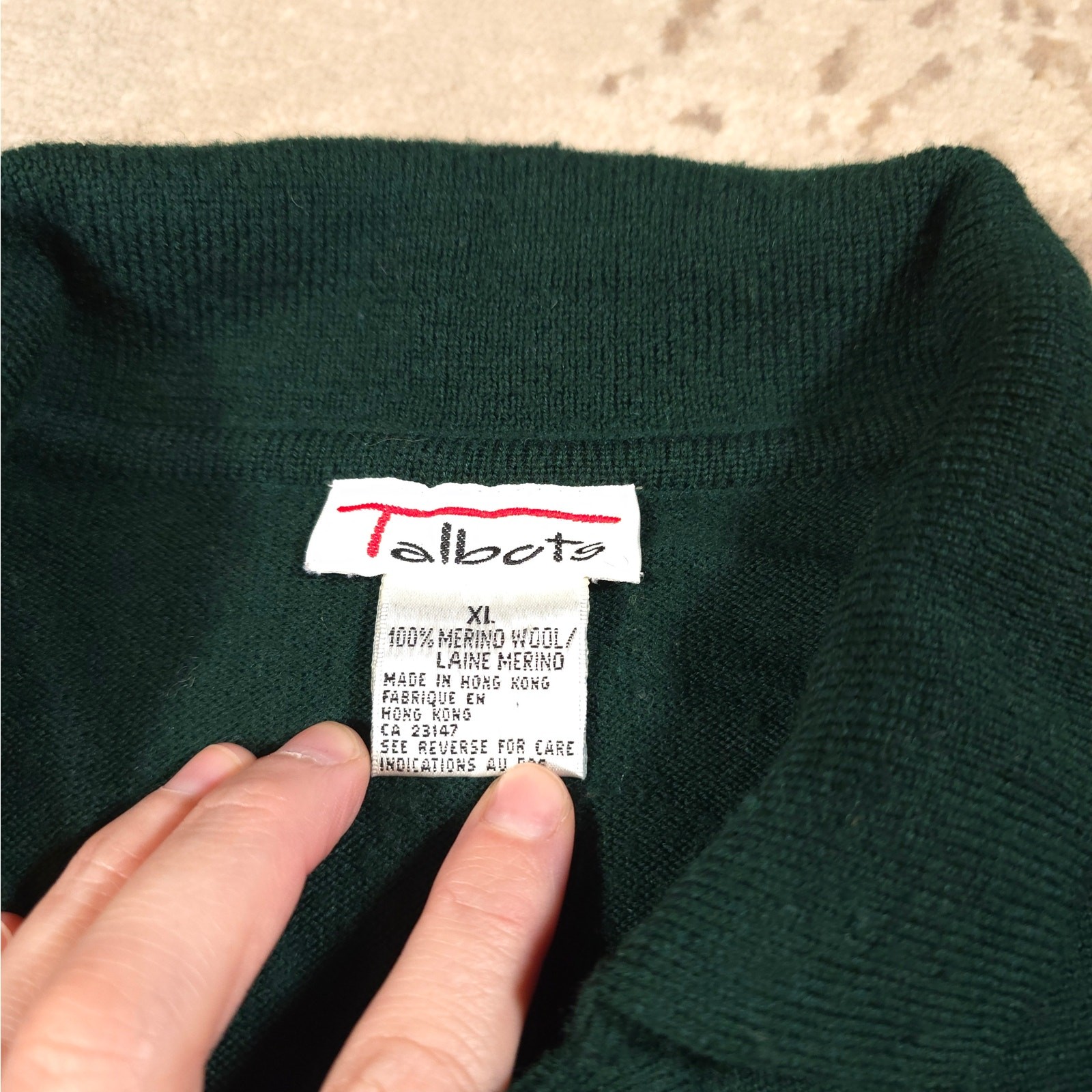 Vintage Talbots Cardigan 100% Merino Wool Women Size XL Dark Green Long Sleeve