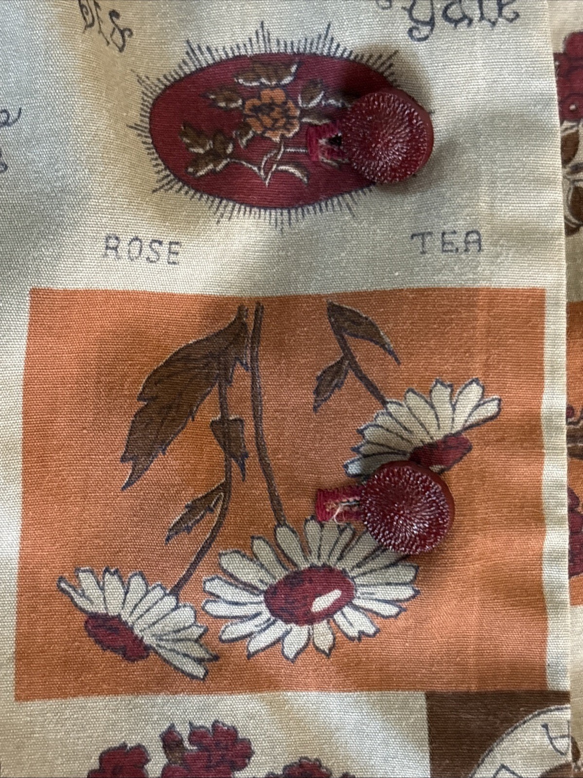 Vintage 1960’s Classic Shirtwaist Dress Tan Maroon Orange Graphics Fruit/Flowers