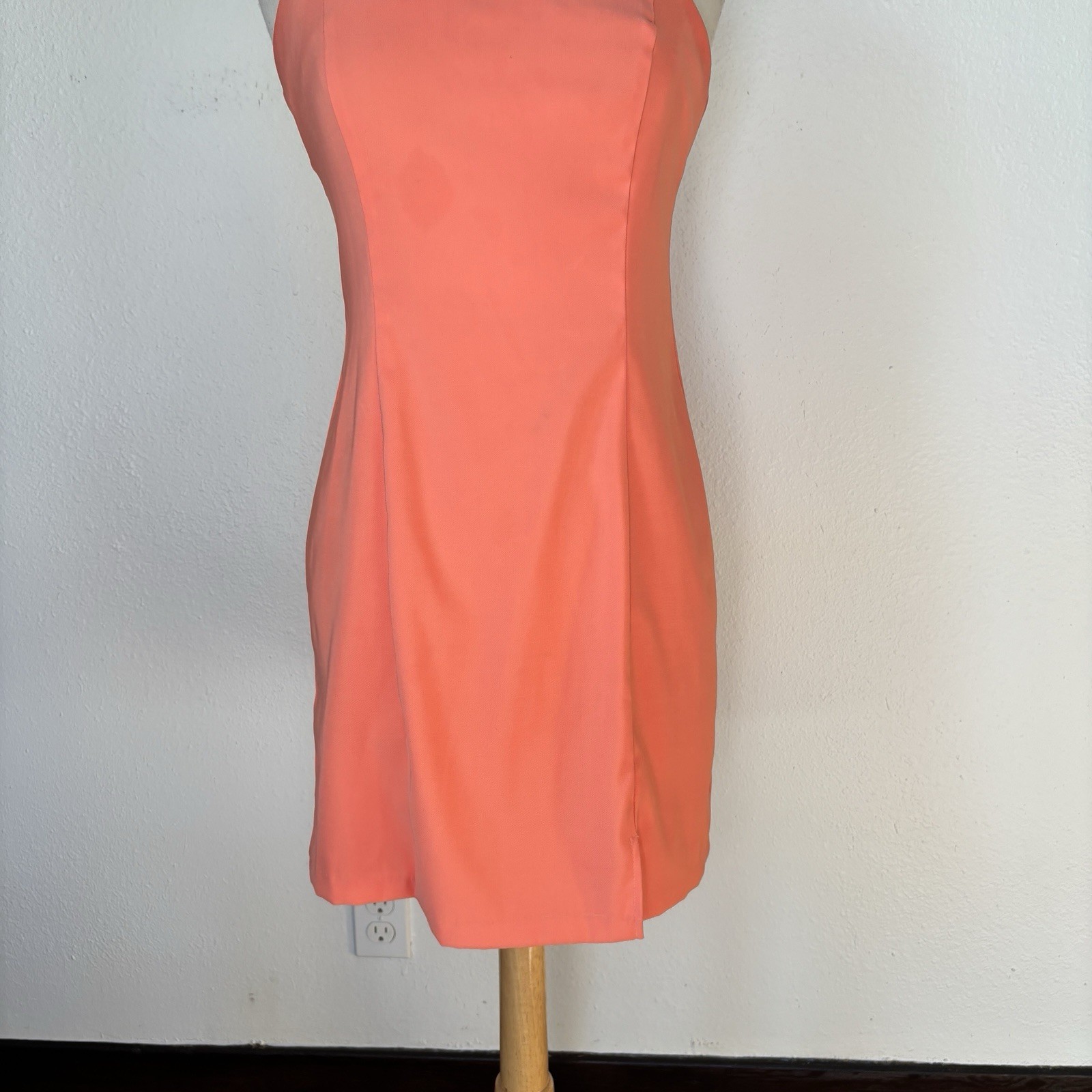 Vintage 90s City Triangles Salmon Pink Fitted Floral Mini Dress Sz 9/10