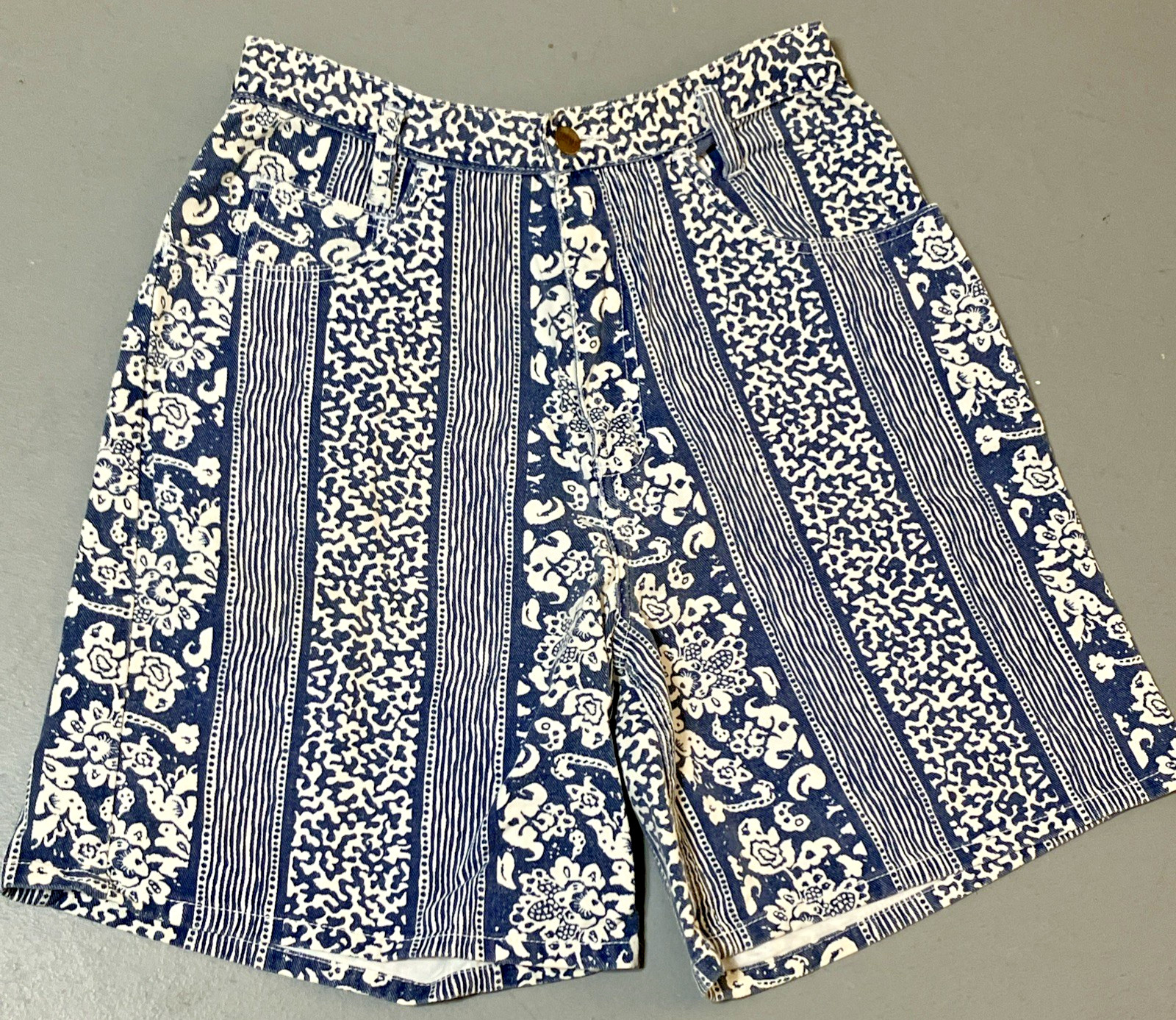 Vintage Stefano Womens M High Rise Stripe Denim Shorts 100% Cotton High Waist