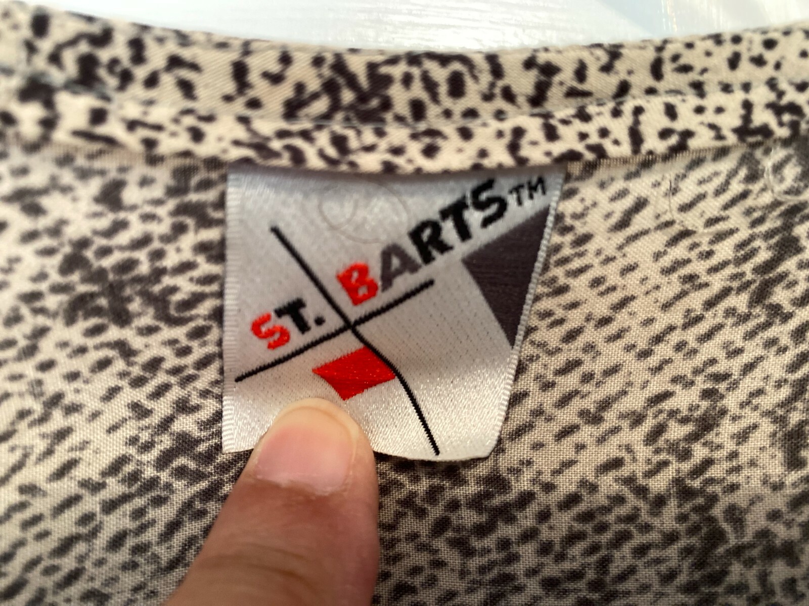 St. Barts vtg 1980s graphic gray black red long-sleeved dress Jr Sz 7-8 washable