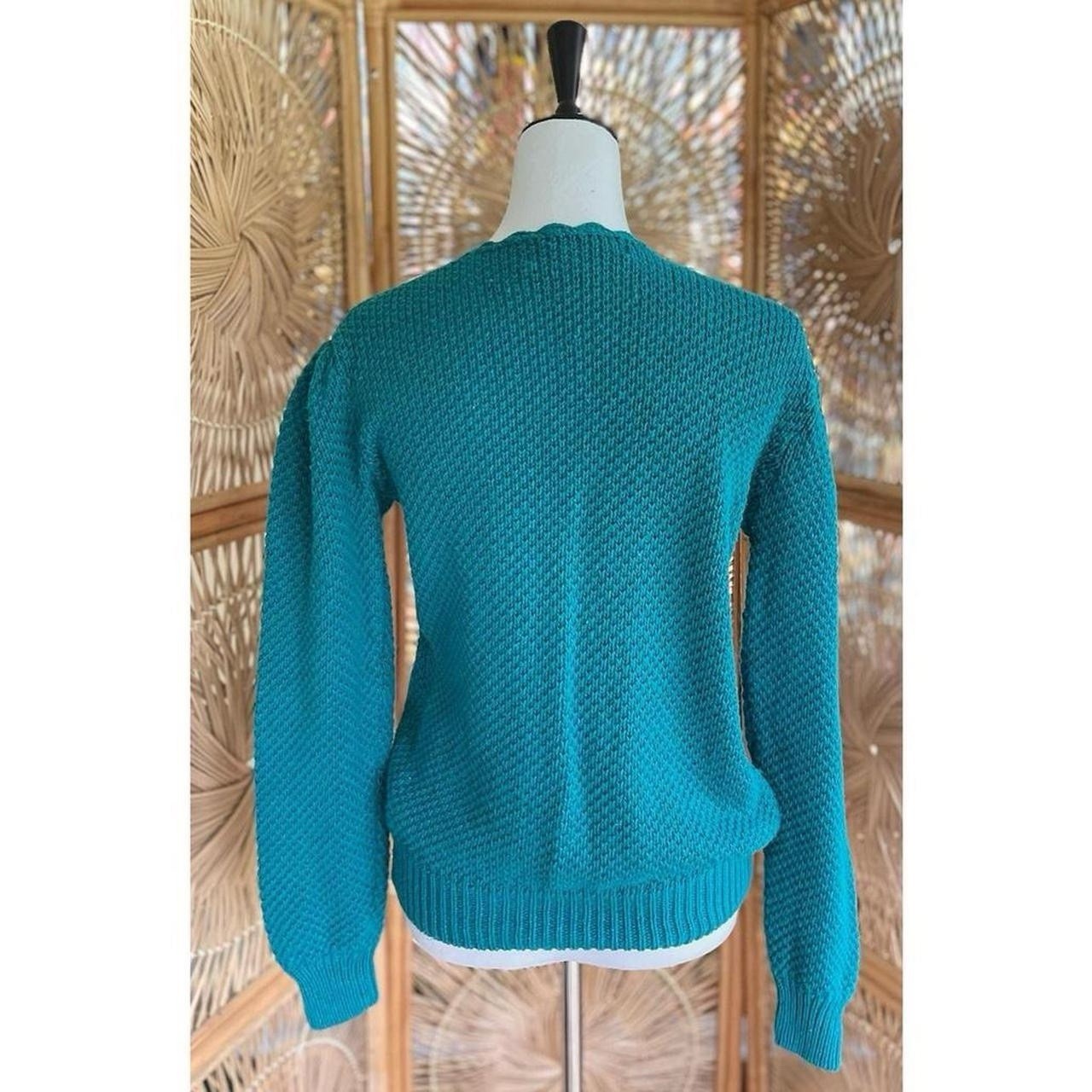 Vintage Teal Turquoise Knit Amilano Collection Button Front Cardigan Sweater
