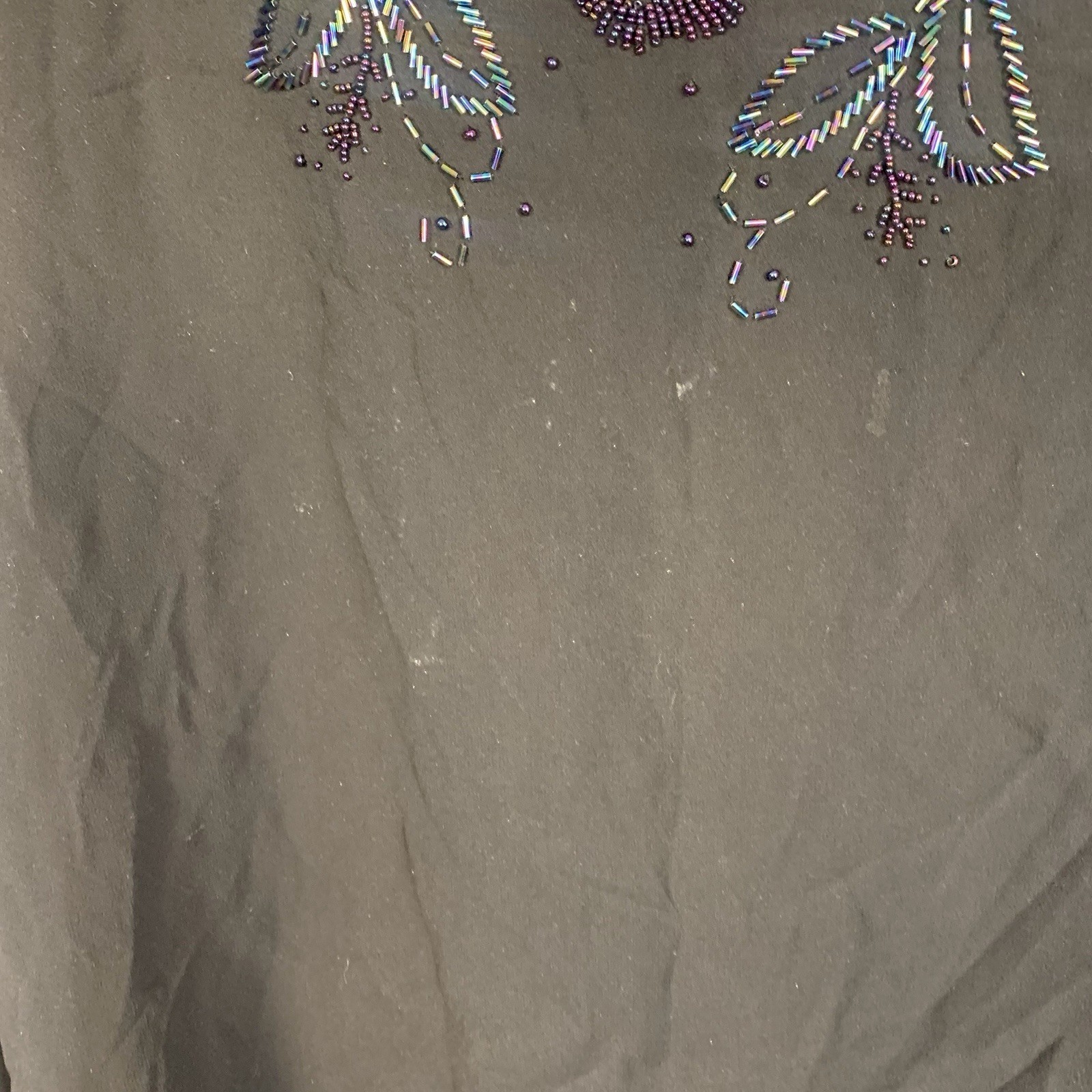 VTG Carole Little 100% Silk Sheer Beaded Blouse Black Sz 16