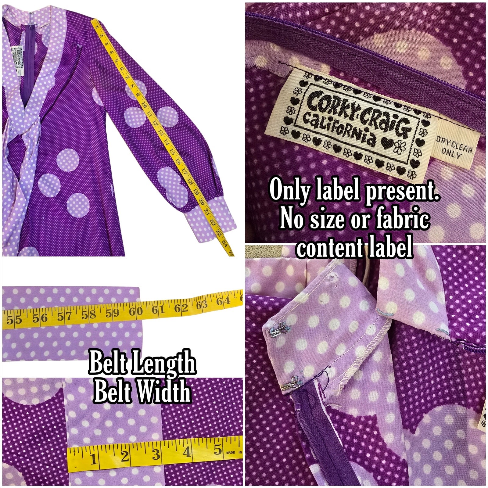1970s Corky Craig California Purple Polka Dot Maxi Dress VTG Boho Disco Size S