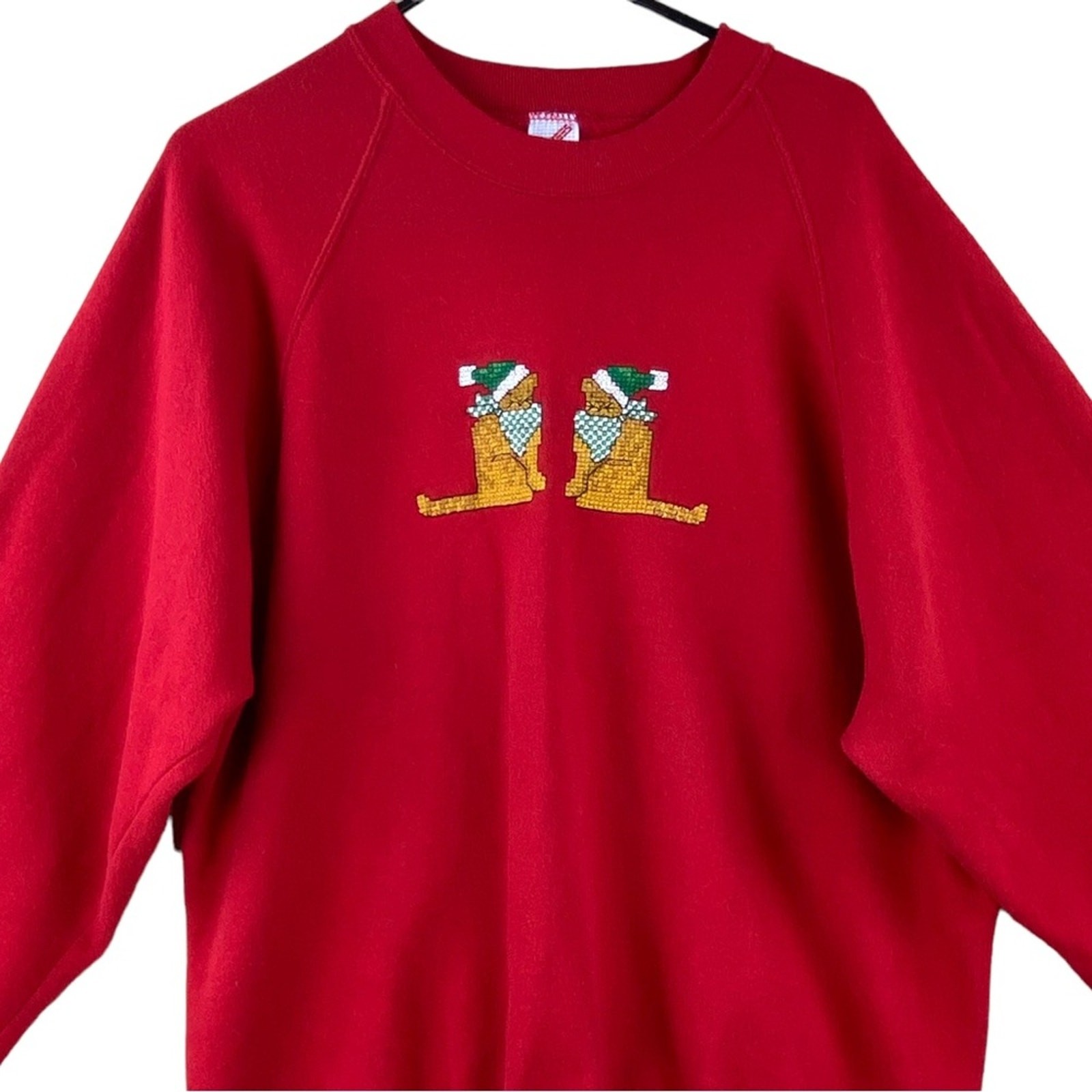 Vintage Cross Stitch Cats Sweatshirt Red Holiday Size 2X Christmas Kitty