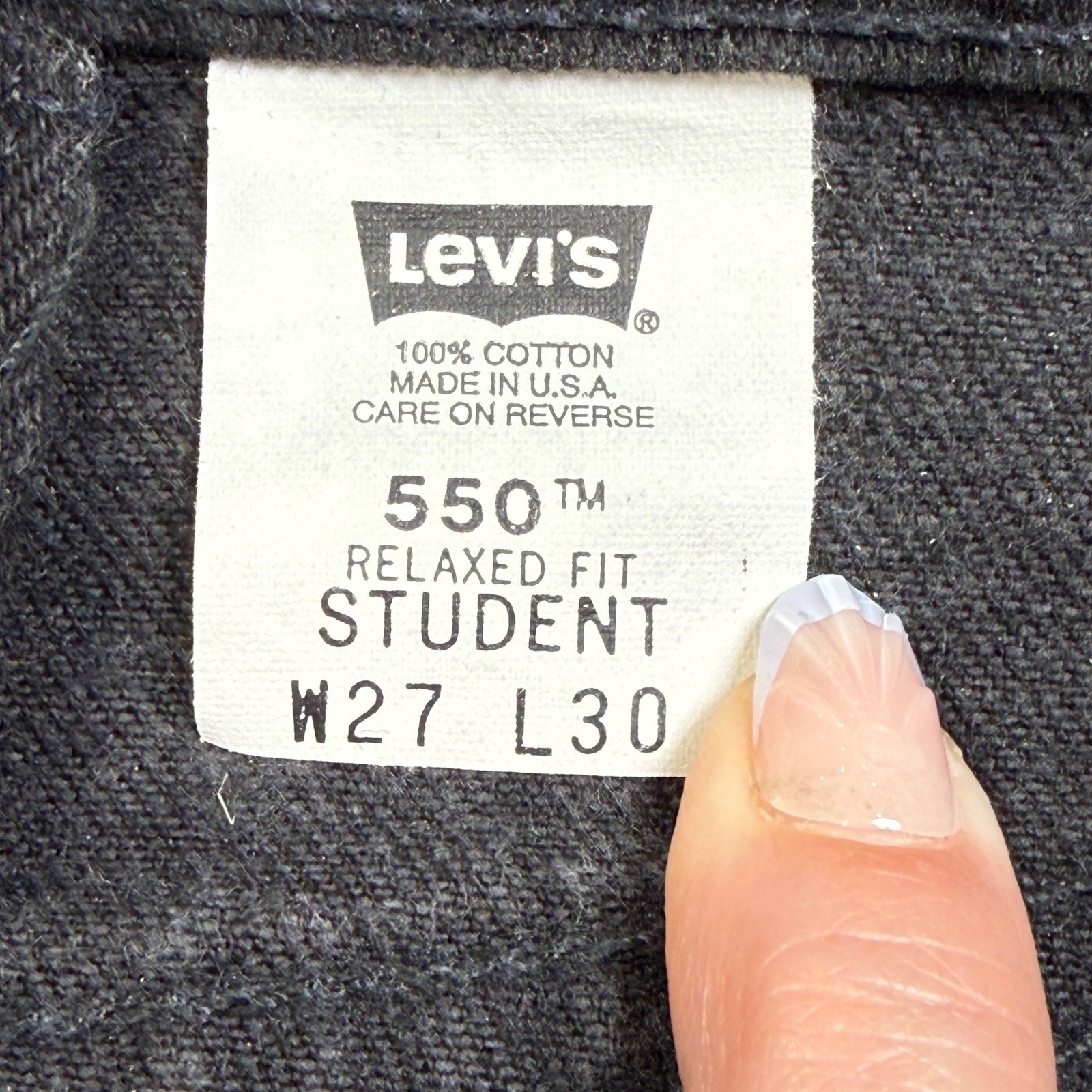 Vintage Levi’s 550 Student Relaxed Fit Orange Tab Cotton Black Jeans 27 X 30 90s