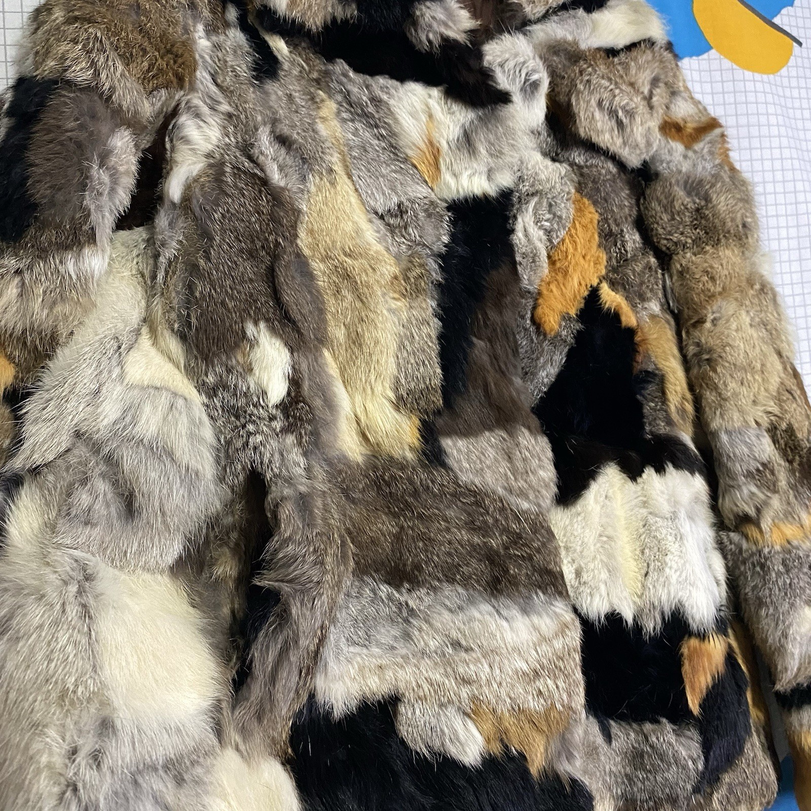 Vintage 70s Patchwork Rabbit Fur Jacket Coat Medium Pennylane Boho Mobwife