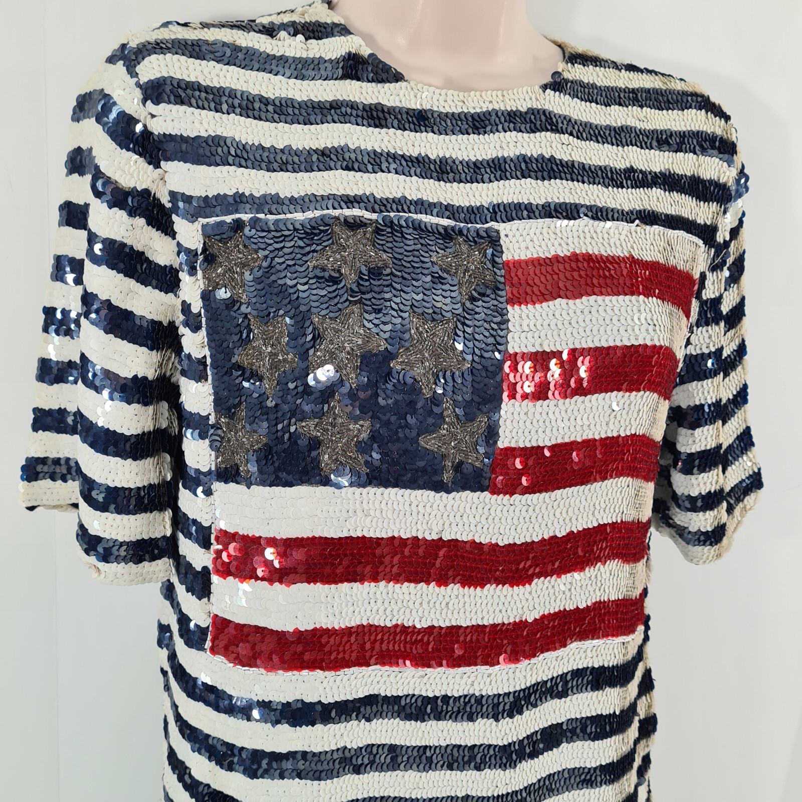 Vintage Modi American Flag Patriotic Sequined Top Size S (6/8)