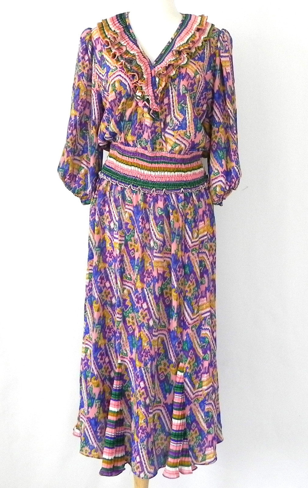 Neiman Marcus 2PC 3/4 Sleeve/Oversized Top/Flared Maxi Skirt Multi-Color Size S