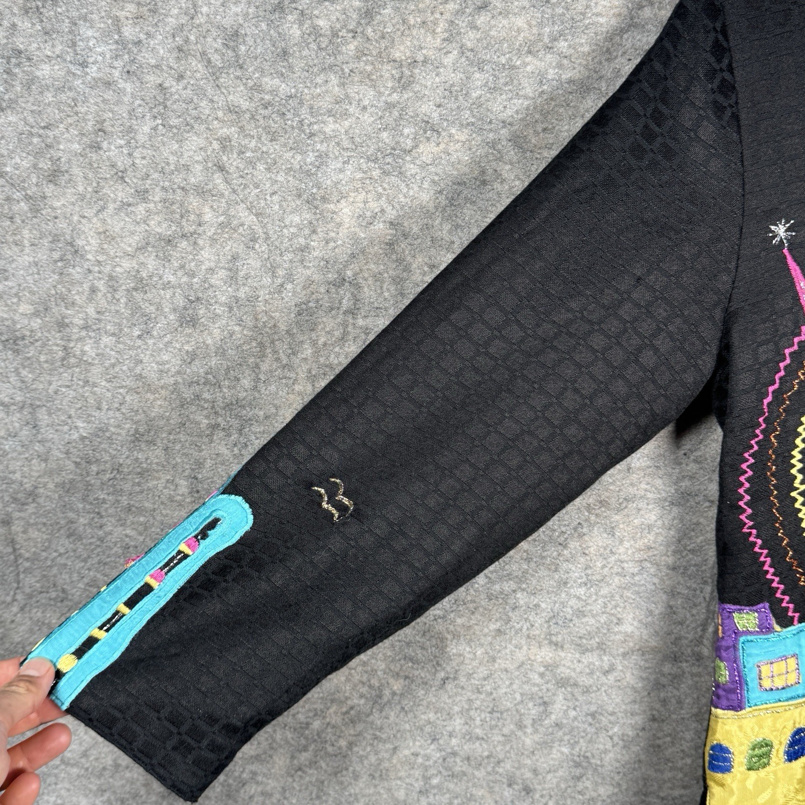Vintage Womens Midnight Velvet Black Colorful Embroidered Jacket Size S 19×24