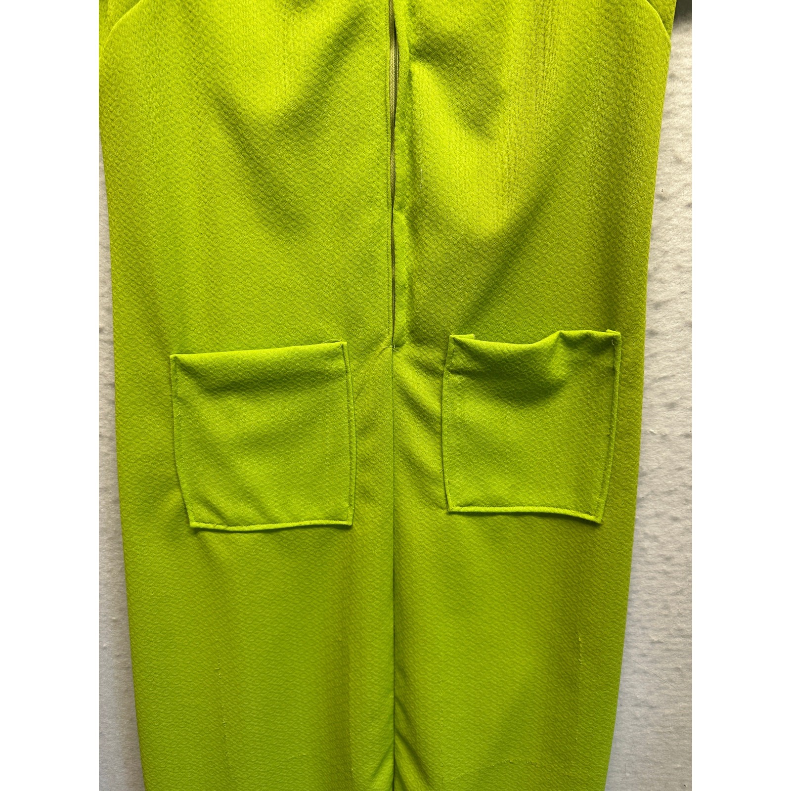 Vintage JCPenney Lime Green Housecoat Dress Front Zip Pockets Medium Cottage