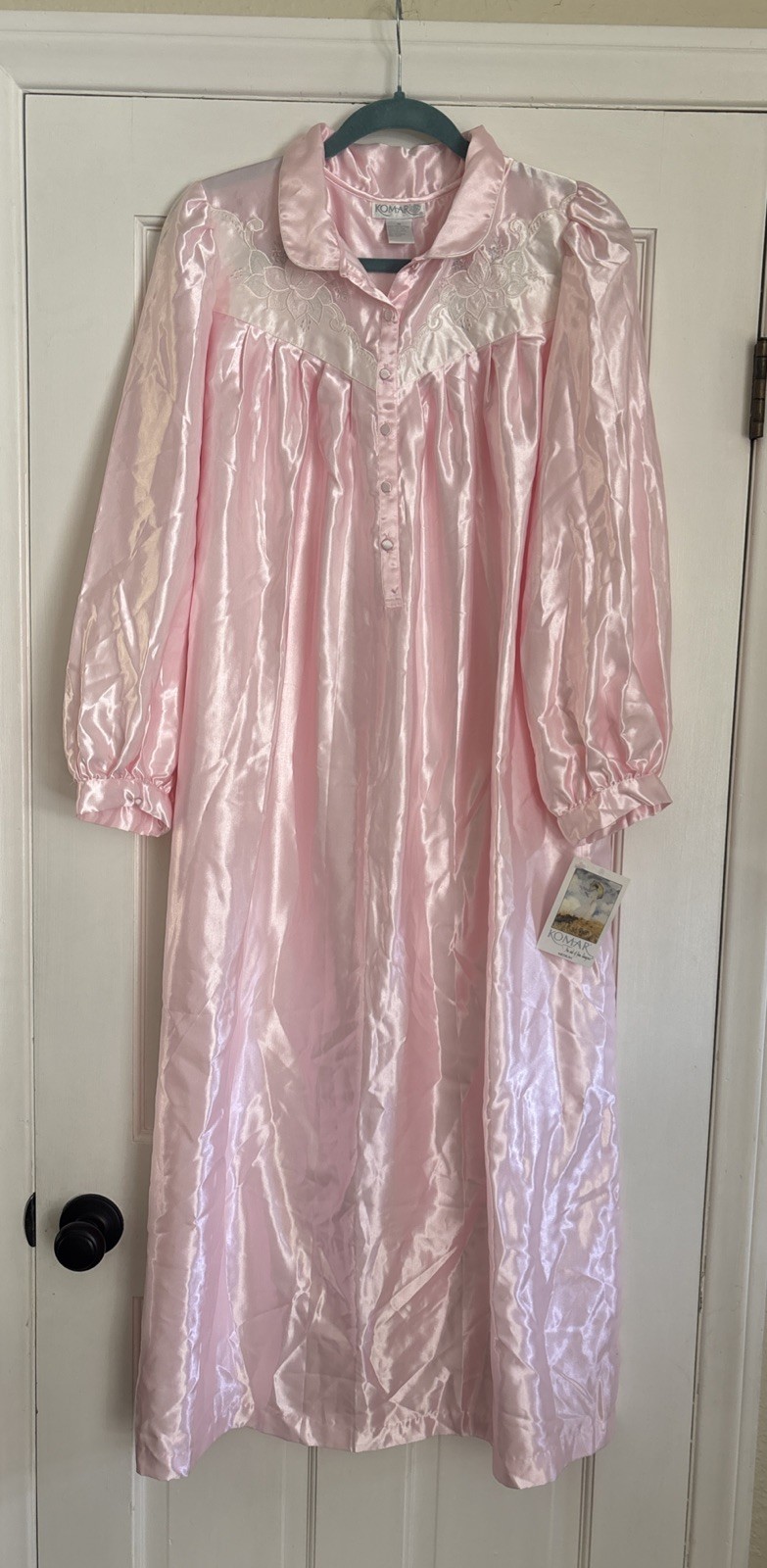 VINTAGE KOMAR Medium Long Nightgown Silky Nylon Pink New Original Tags