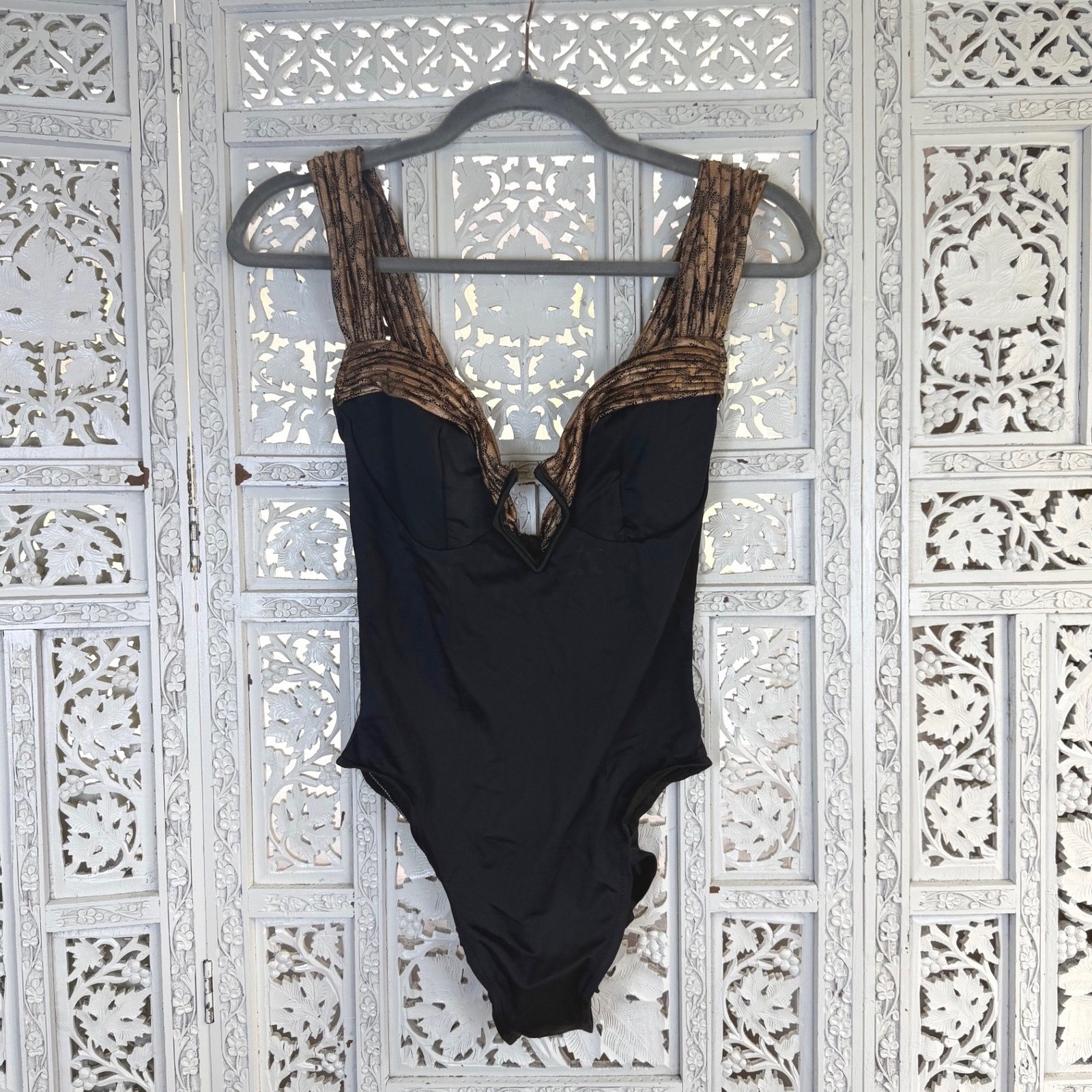 Vtg Deadstock 80’s Retro One Piece Bathing Suit Womens M/L Metallic Cheeky