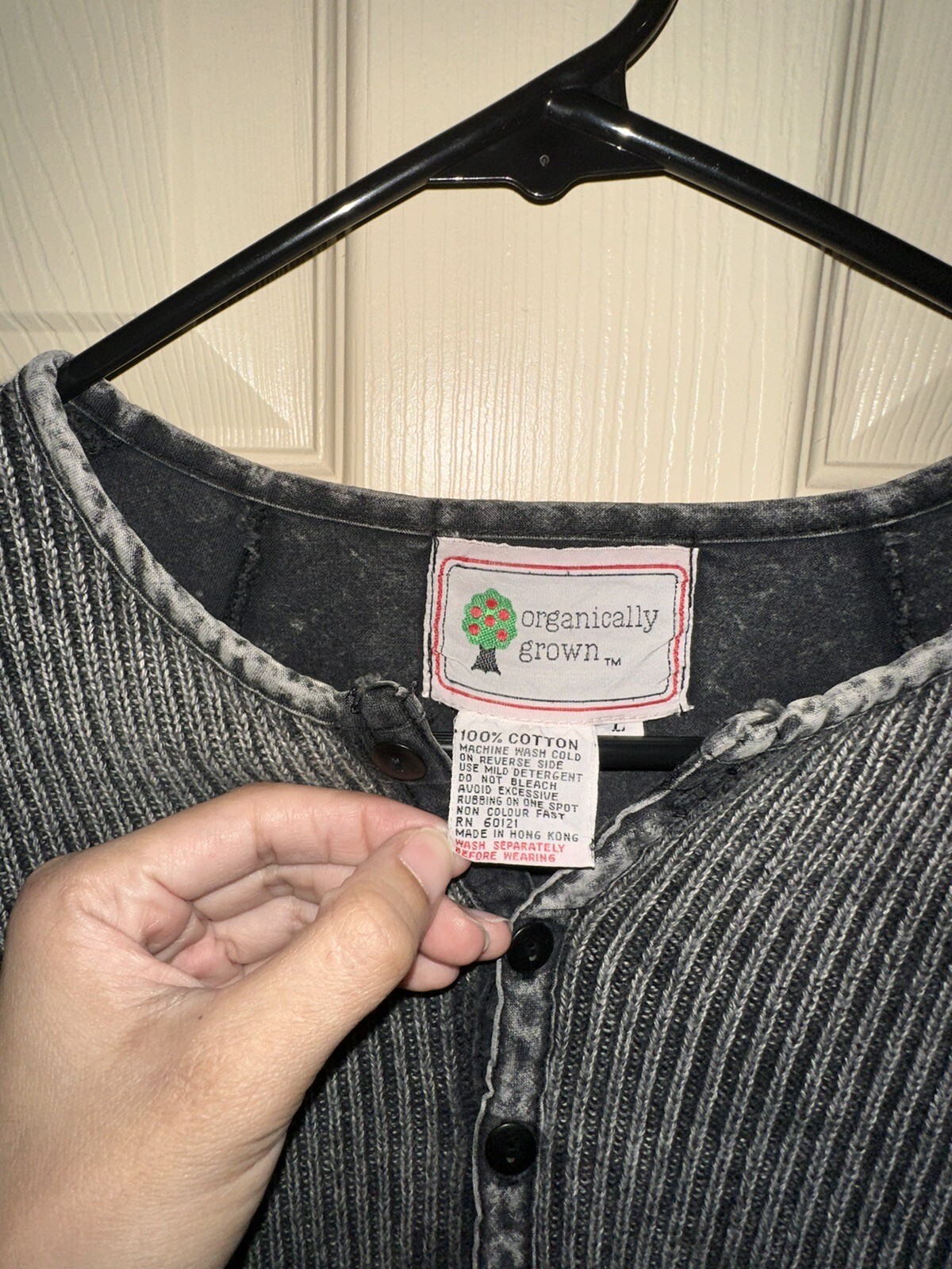 Vintage 80s Organically Grown by Arpeja Sz L Dry Wash Half-button Pullover