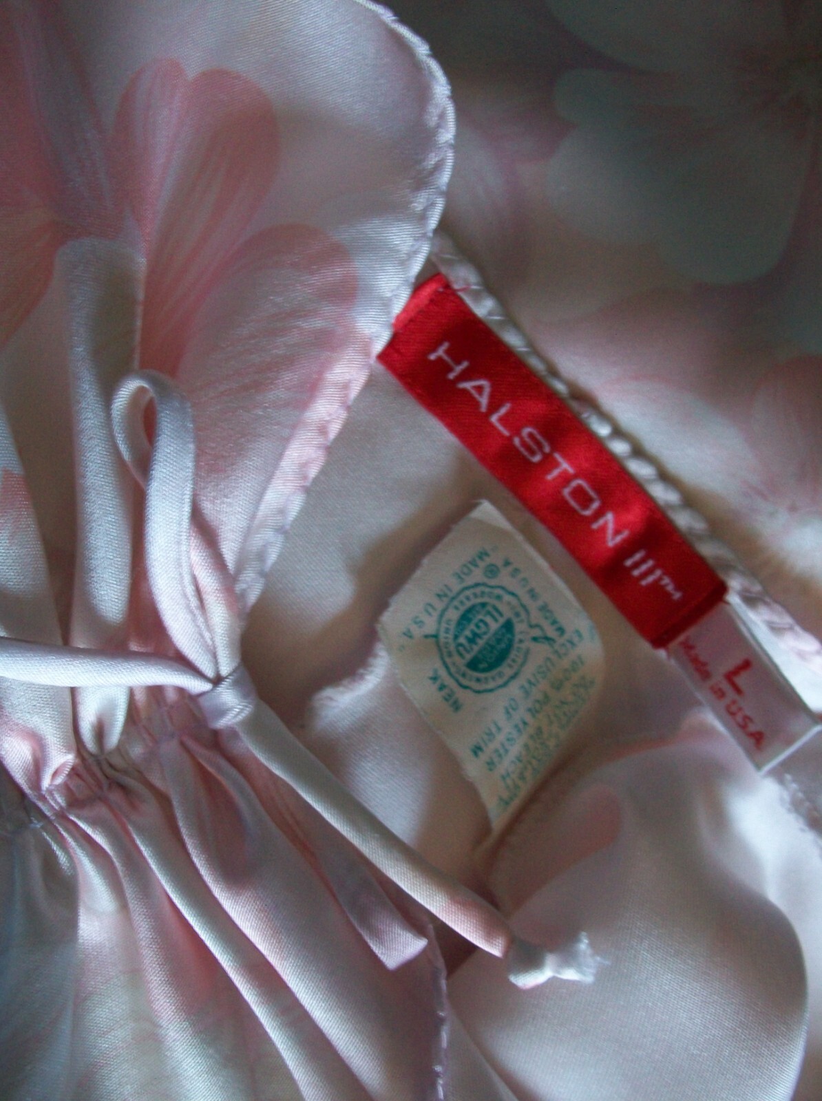 Vtg Peach Floral Halston Long Satin Nightgown L