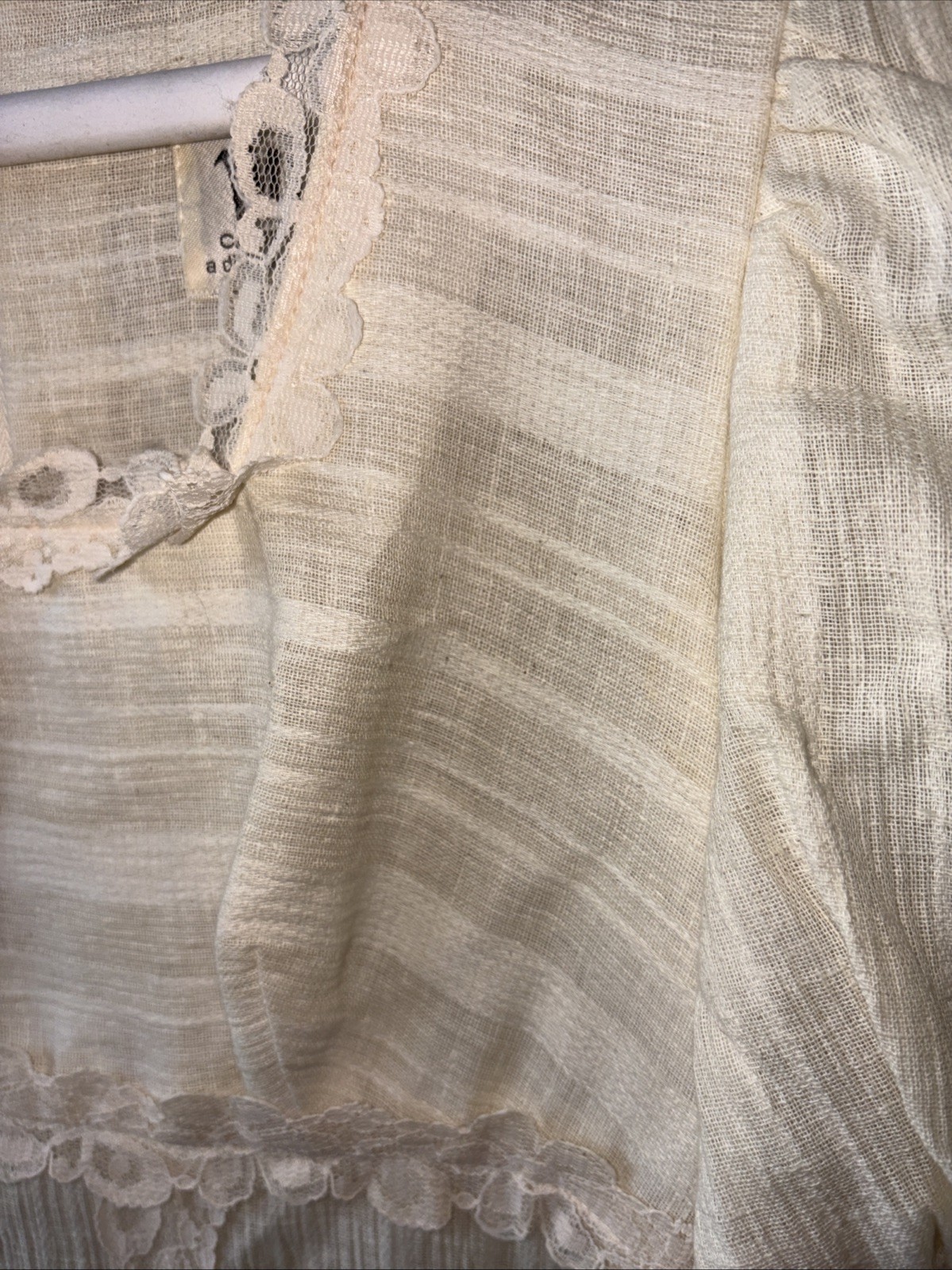 Vintage 60/70s Alfred Shaheen Miss K Sz 5-6 Maxi BoHo Wedding Dress Lace Trim
