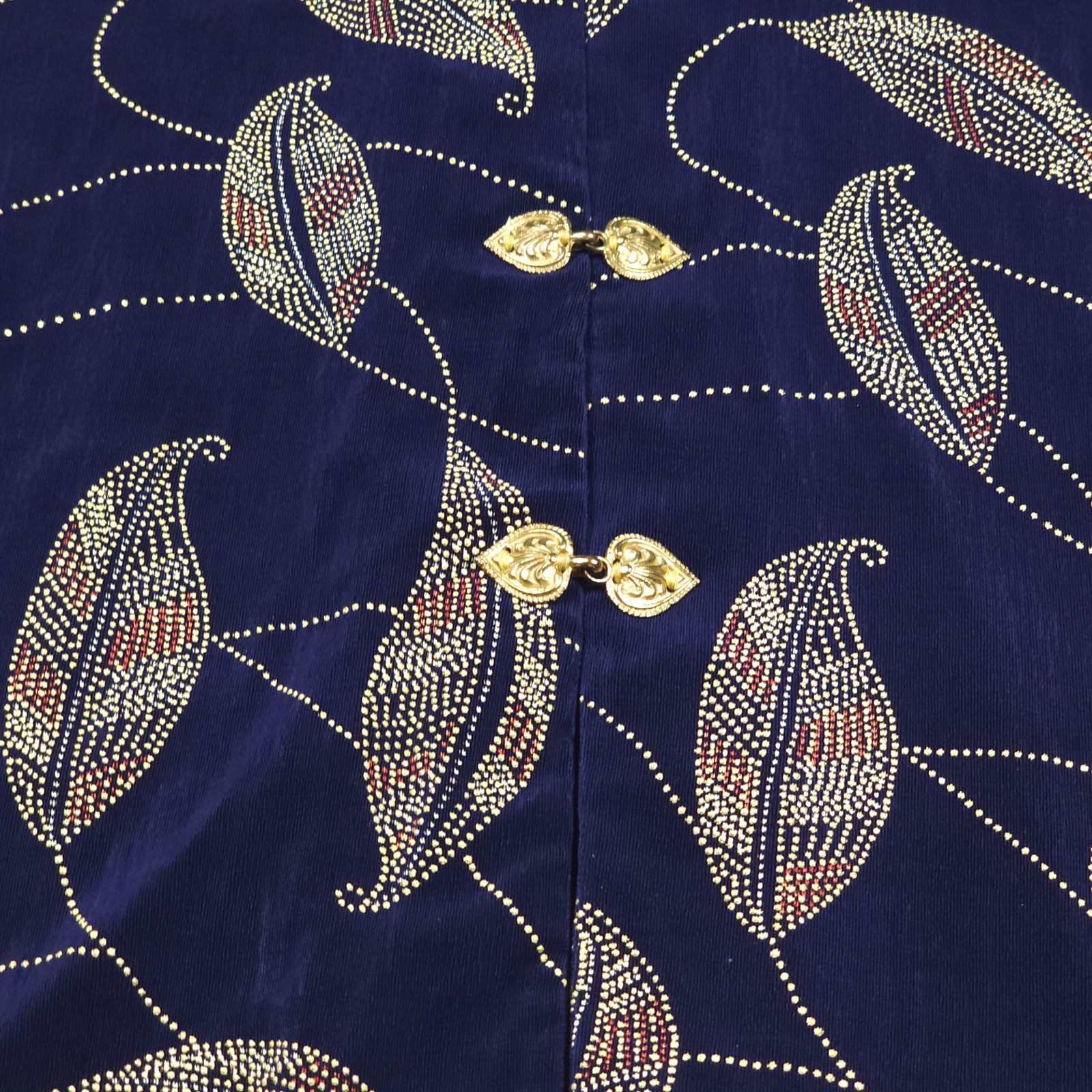 Vintage R&M Richards Karen Kwong Jacket Navy Gold Leaf Heart Clasp 90s Sz 16