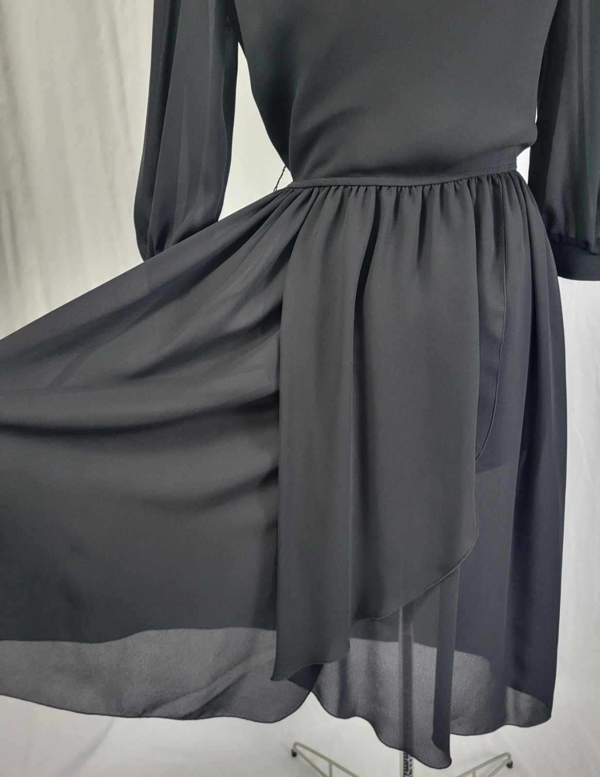 Vintage Leslie Fay Black Blouson Dress w Wrap Skirt Size 8