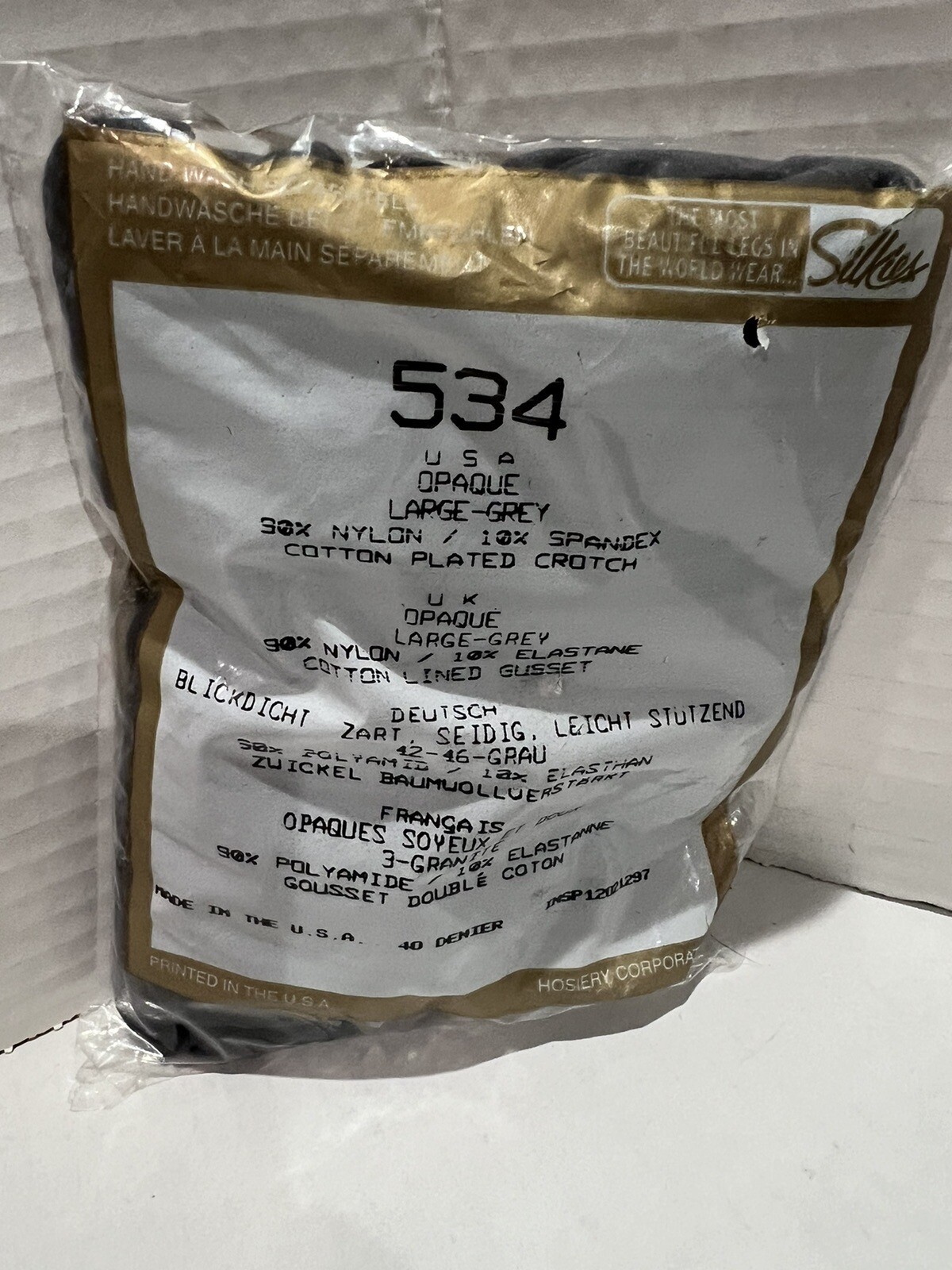 VTG Silkies Opaque 40 Denier Large Grey Pantyhose NIP
