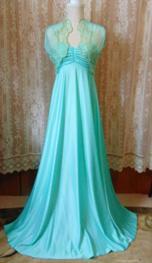 Vtg 70s Maxi Dress Lacey Bolero Top ILGWU Union Label 32B XS