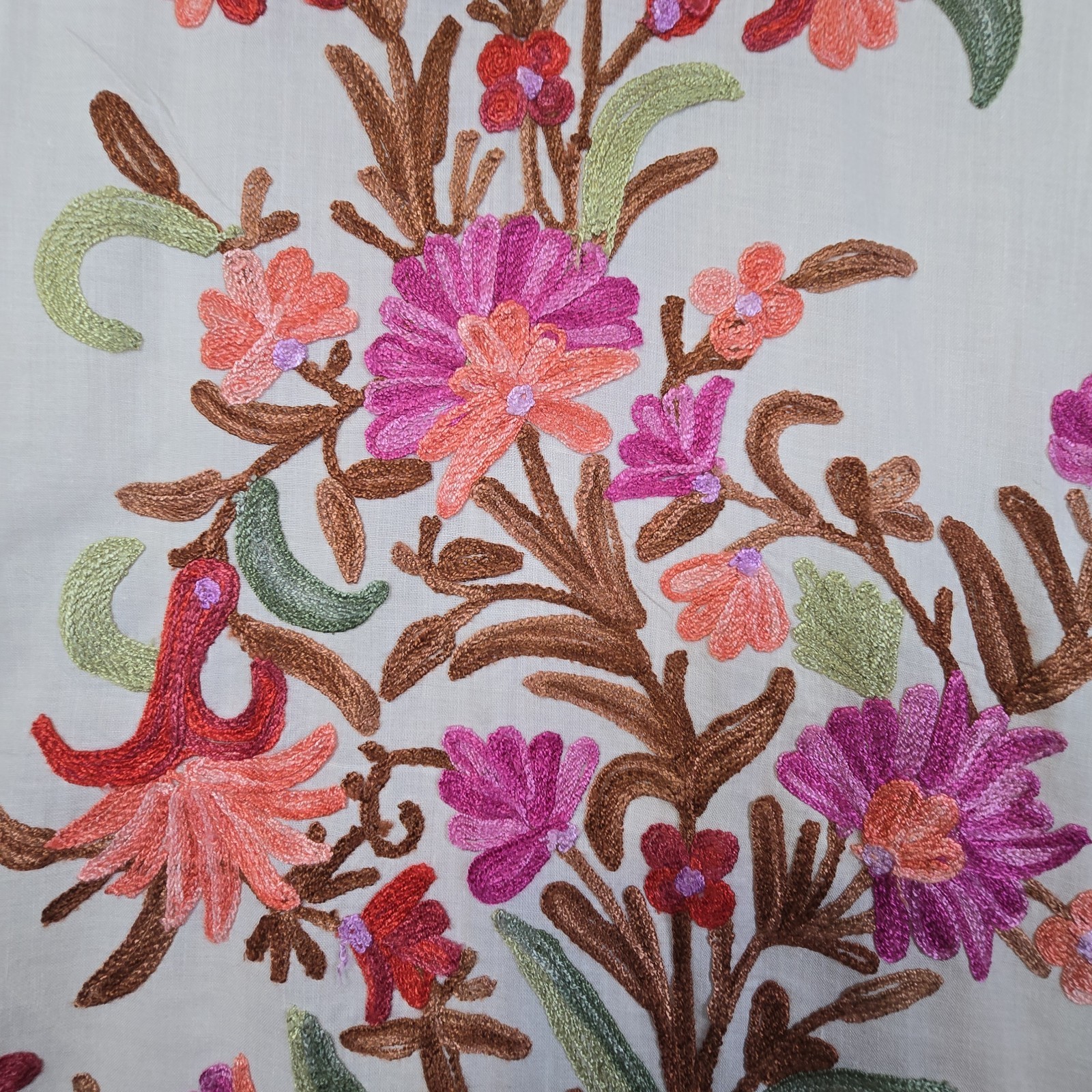 Embroidered Floral Multi-Colored Kaftan Pull-over Dress India Made Cotton 56 NWT
