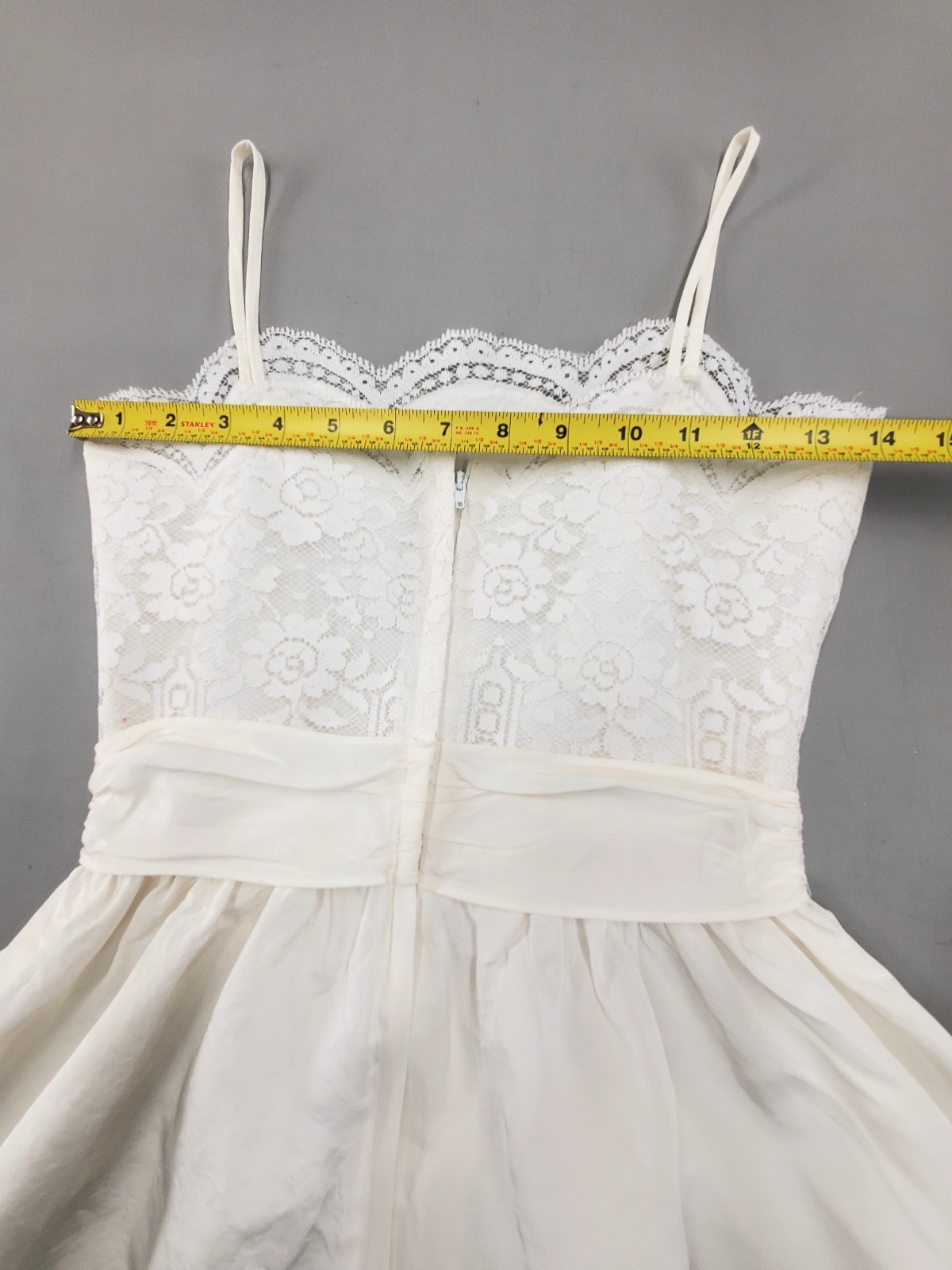 Vintage 1950s ILGWU Union Made Strappy White Wedding Dress Lace Empire Bodice XS