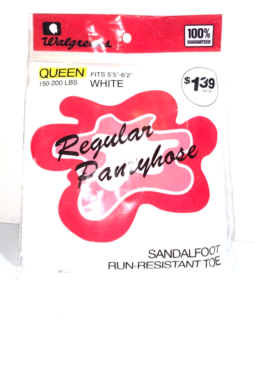 Walgreens Vintage Pantyhose Sandalfoot~ Run-Resistant Toe QUEEN White
