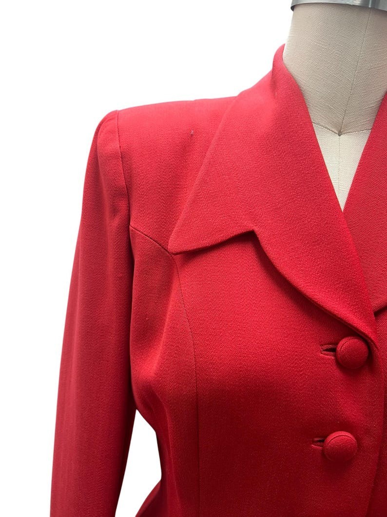 1940’s 1950’s Vintage Red Wool Gabardine Suit Lilli Ann Style Amazing Peplum