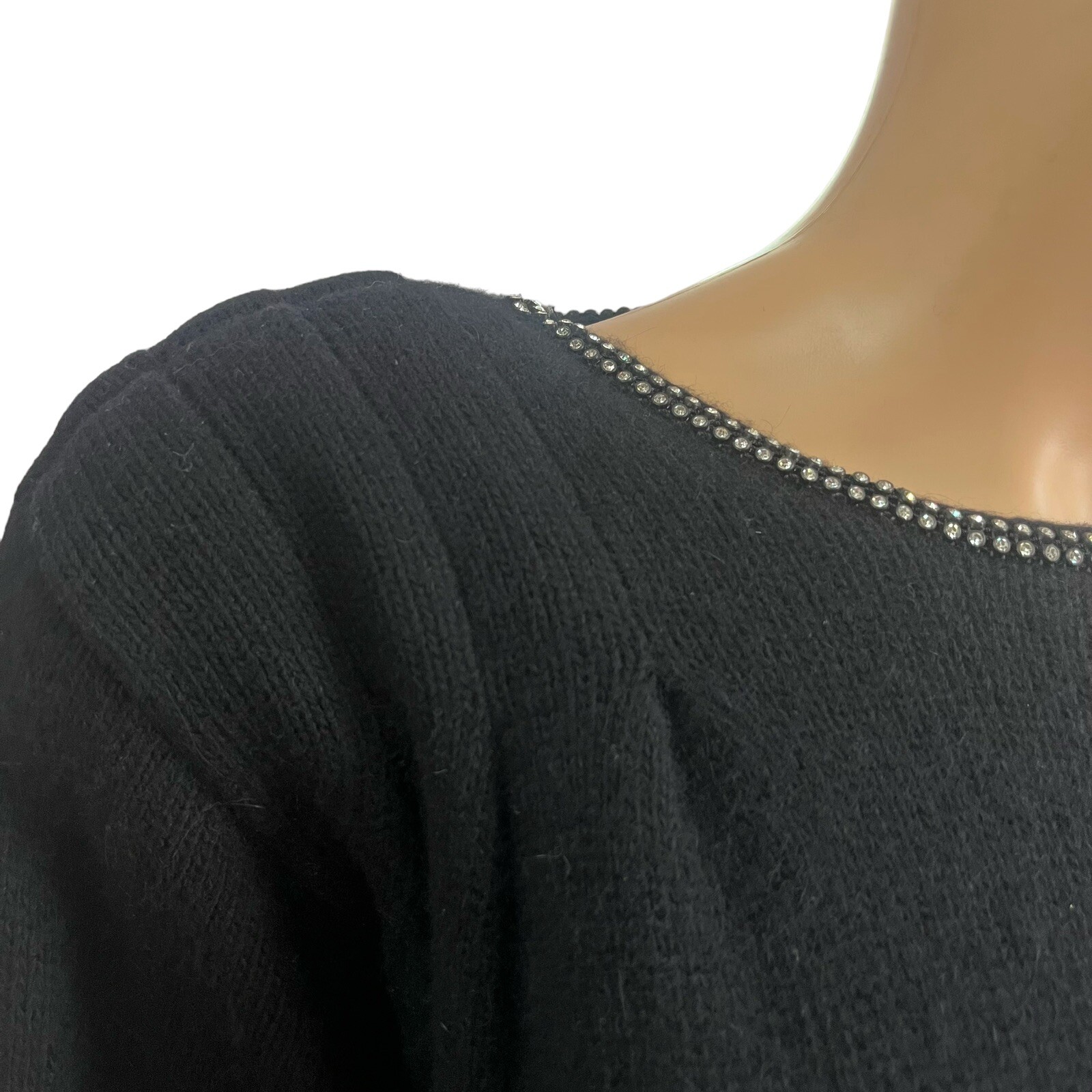 80s VTG Teri Jon Rhinestone Sweater Size 8 Bow Wool Angora Glam Coquette Holiday