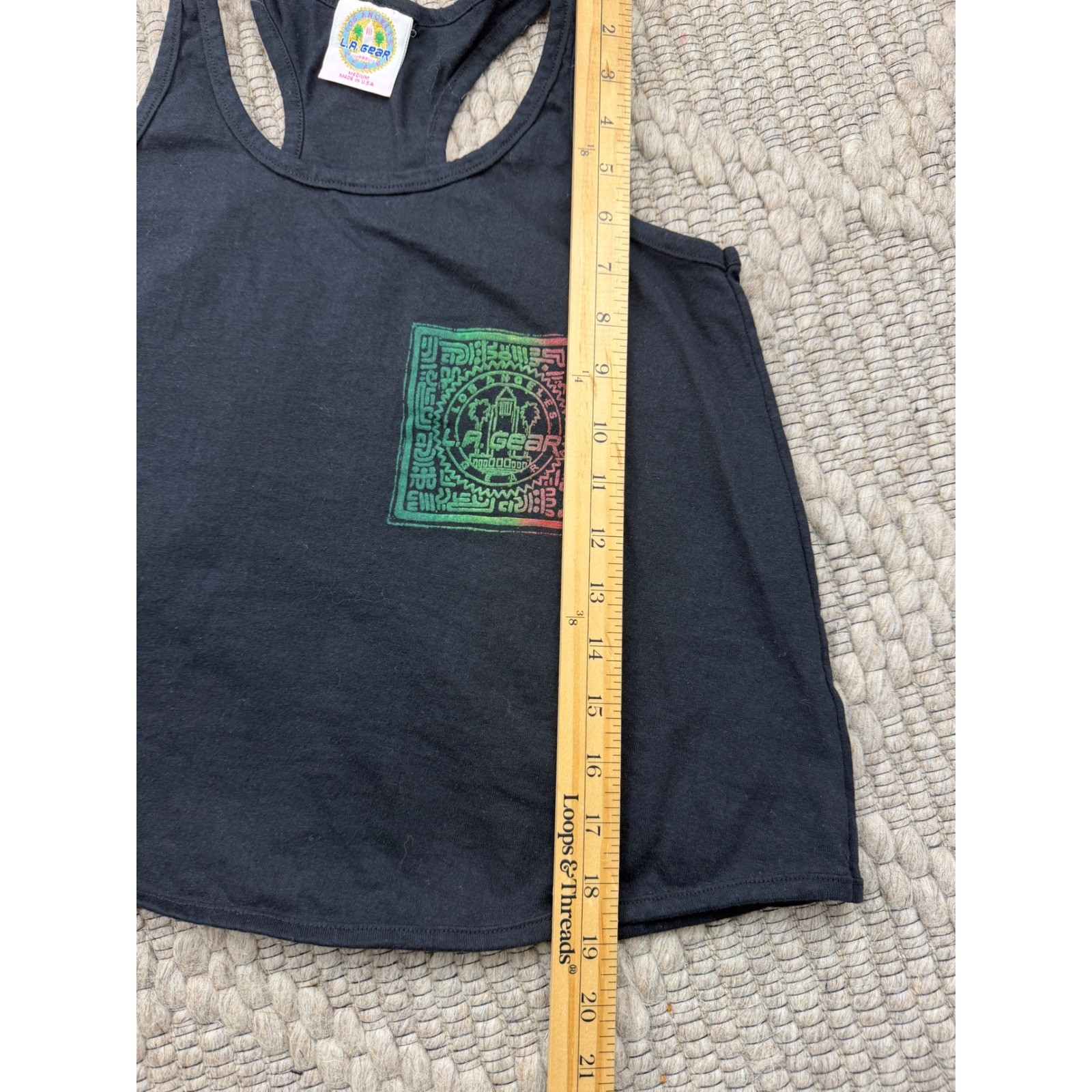 L.A. Gear Tank Top Women Medium Vintage 90s Graphic Racerback Black Made in USA