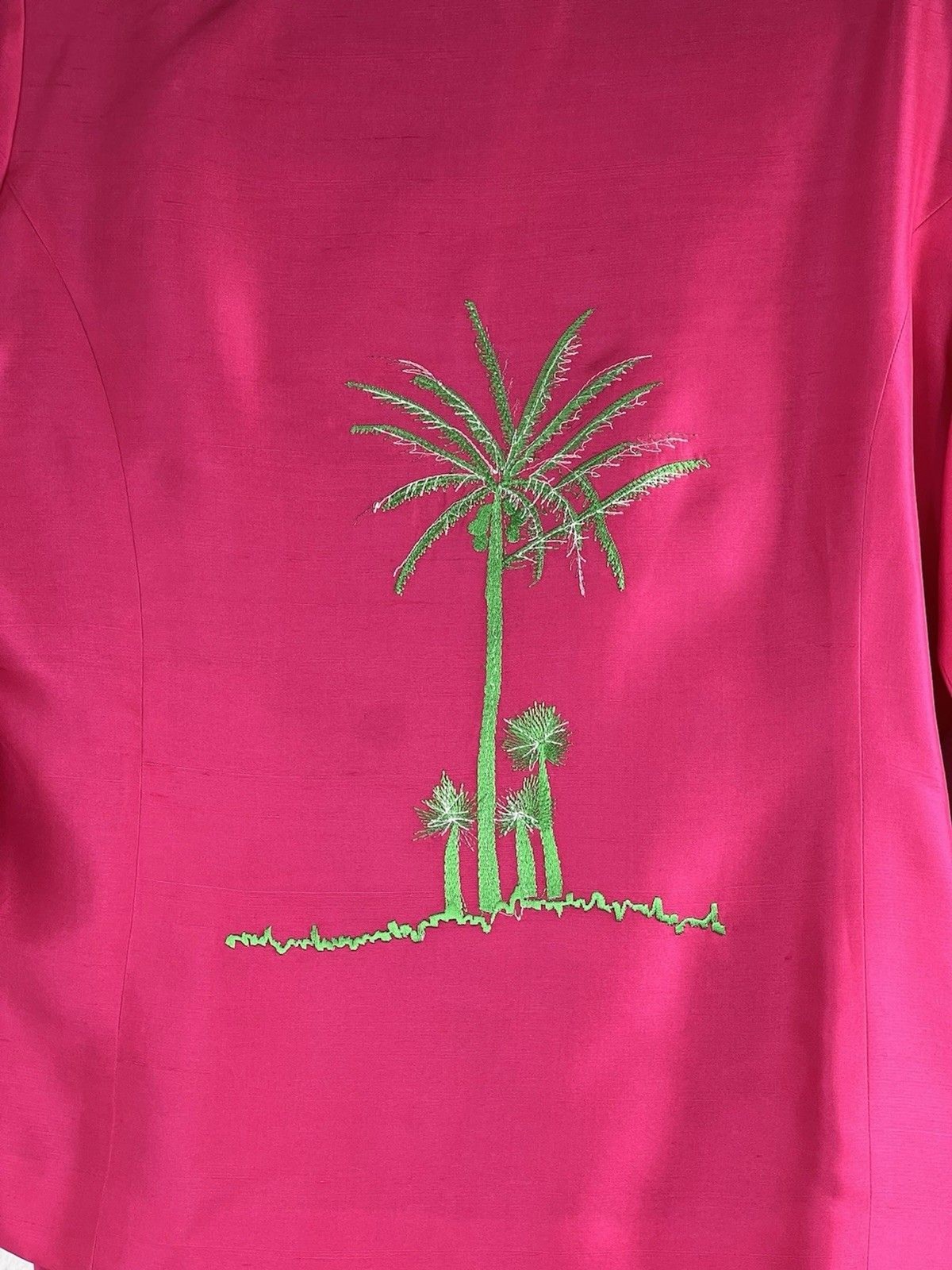 Russell Kemp Vintage Hot Pink Silk Embroidered Tropical Pantsuit Size 12
