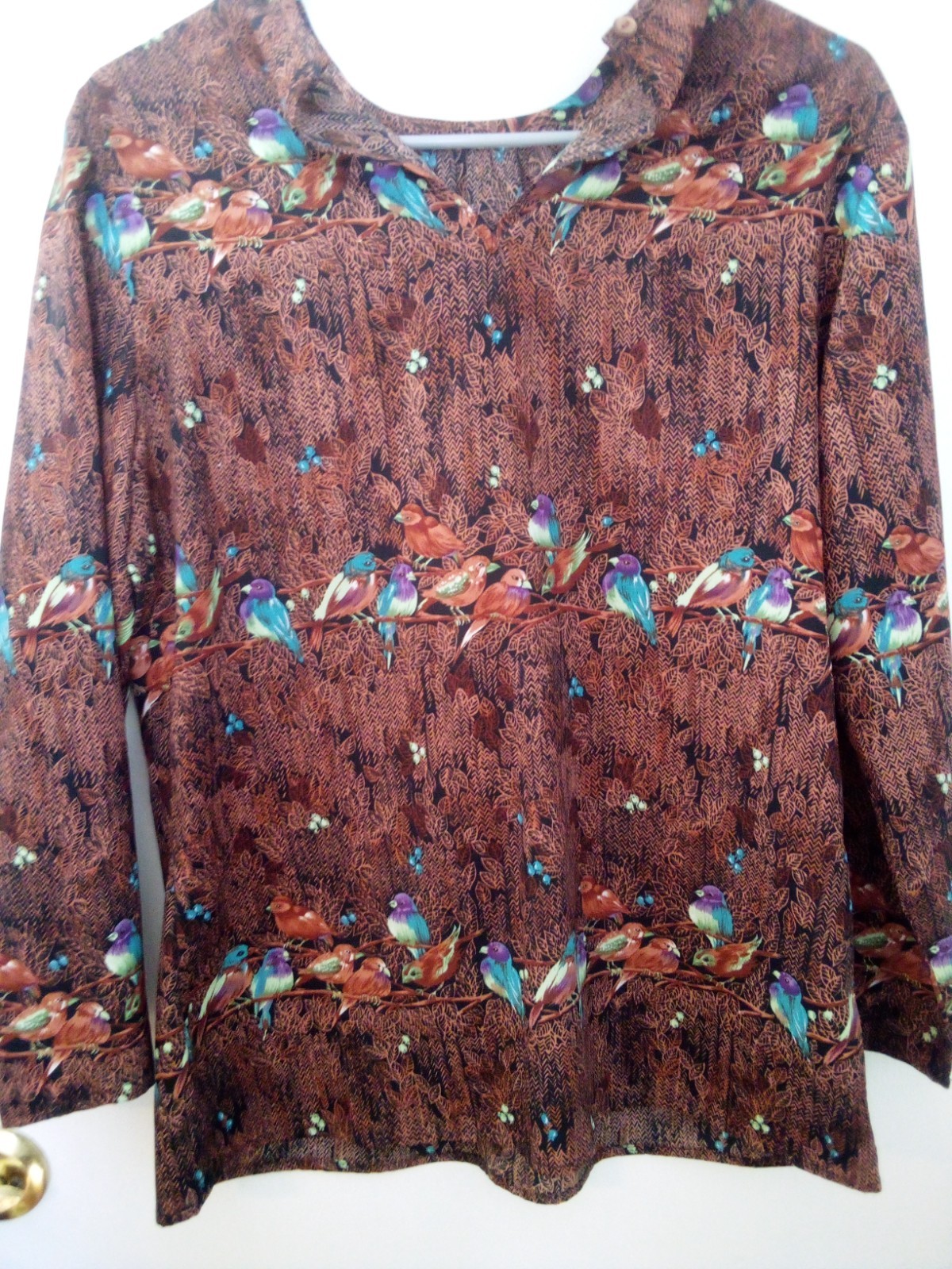 Women’s Vintage Bird-Pattern Blouse by Alex Colman Sportswear