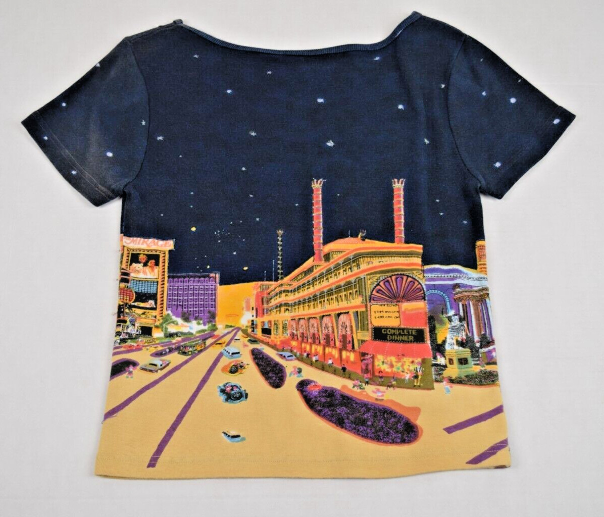 VTG Las Vegas Top Take Two Size S/M 80s City Scape Mirage Siegfried Roy Sequins