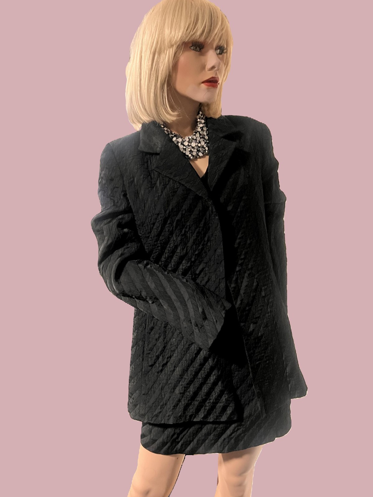 Vintage 80s 90s ANNA SUI Black Jacquard Sleeveless Mini Dress and Jacket S