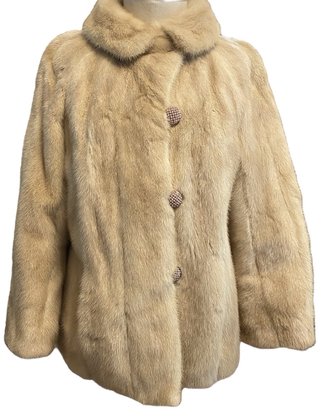 VTG 26” Natural Tourmaline Mink Fur Swing Coat Women’s Sz S/M Montaldos