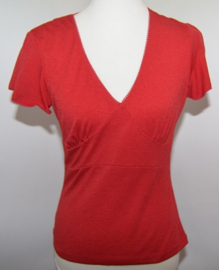 VTG IZ Byer California Red Spandex Fitted V Neck Top Shirt Womens L USA Made