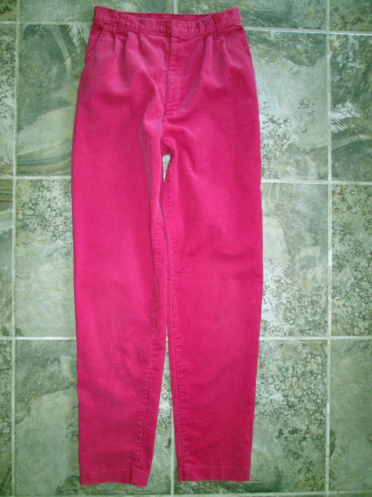 VTG Super Cord Corduroy Pants 14 Slim 24×28 Magenta Cotton Pleat Tapered Leg